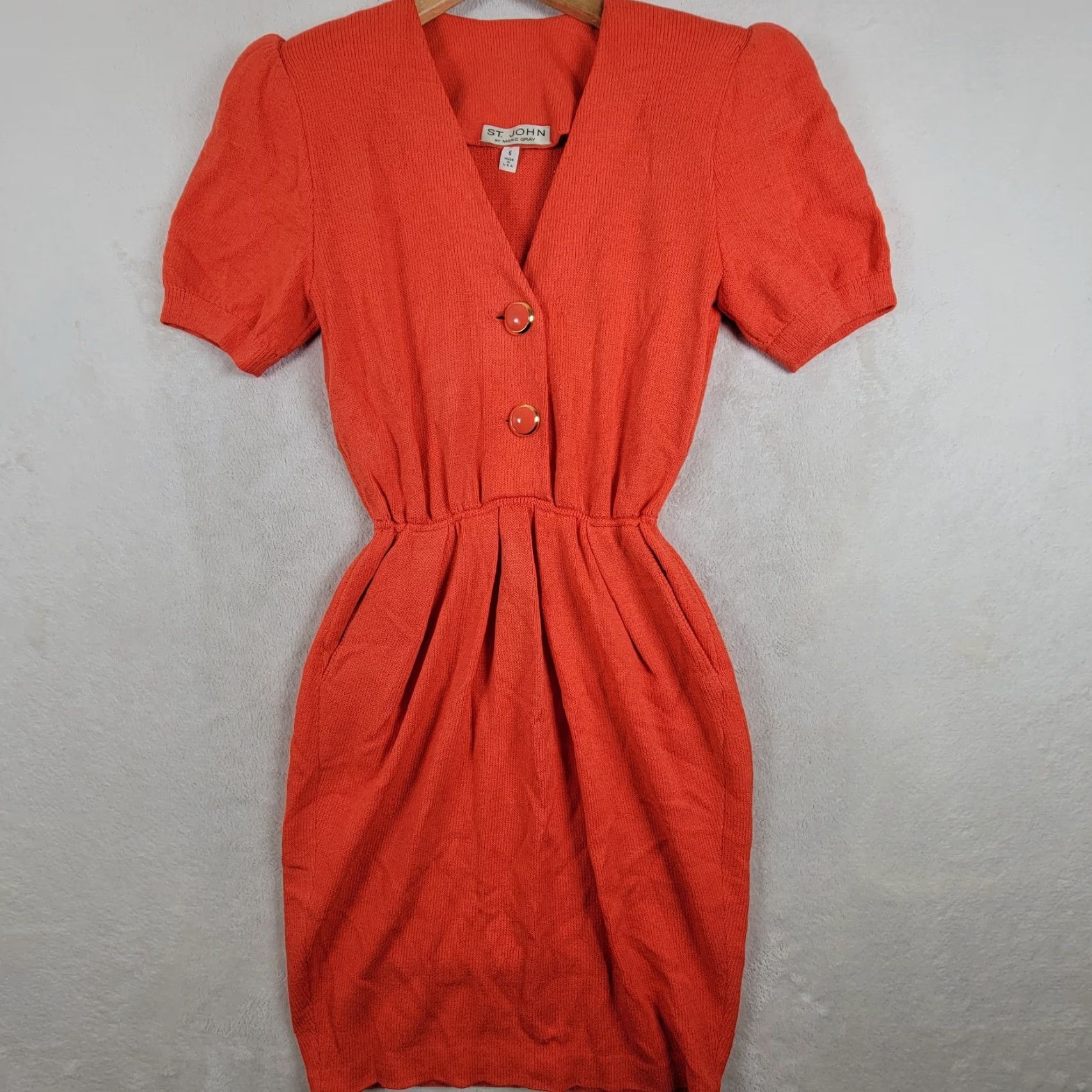 St. John St. John Dress Orange Long Knit Short Sleeve Button Closure Women 6 Dress Size M / US 6-8 / IT 42-44 - 2 Thumbnail