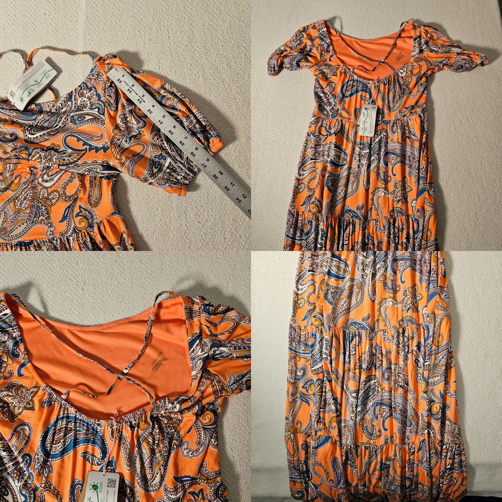 Boden Boden Maxi Dress Orange Paisley 6 R D0681 Cross Strap Back Short Sleeve Cap Sleeve Floral 100% Cotton Womens Size 28" / US 6 / IT 42 - 10 Thumbnail