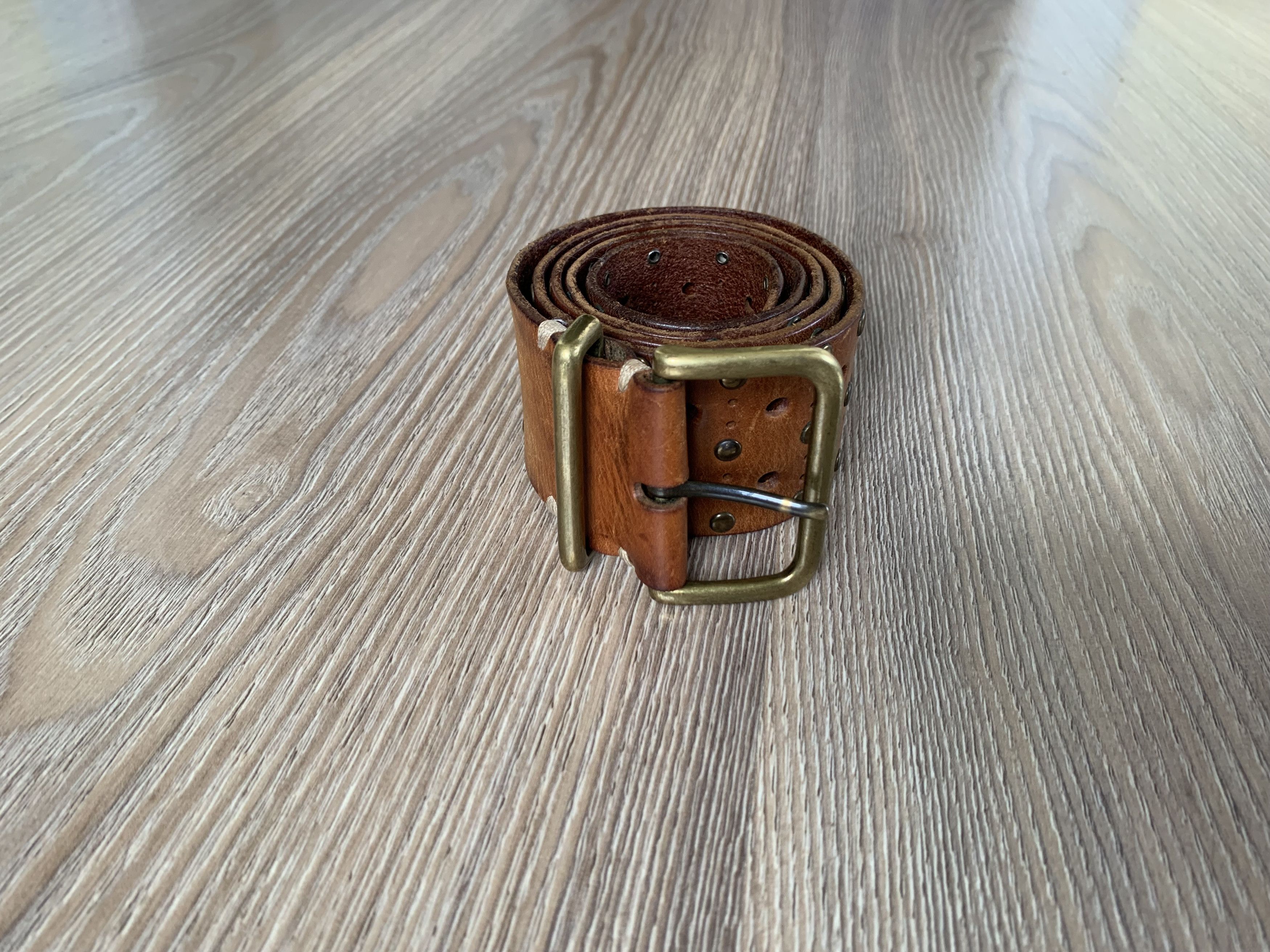 Handmade × Vintage Brown Handmade Perforated Leather Belt Size ONE SIZE - 1 Thumbnail