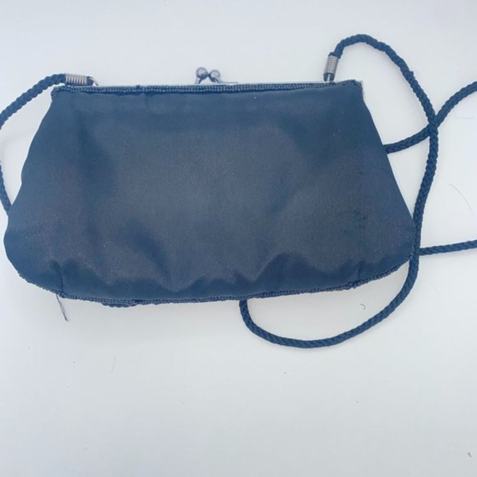Vintage Handmade Silk Black Beaded Embellished Shoulder Bag Purse Size ONE SIZE - 4 Thumbnail