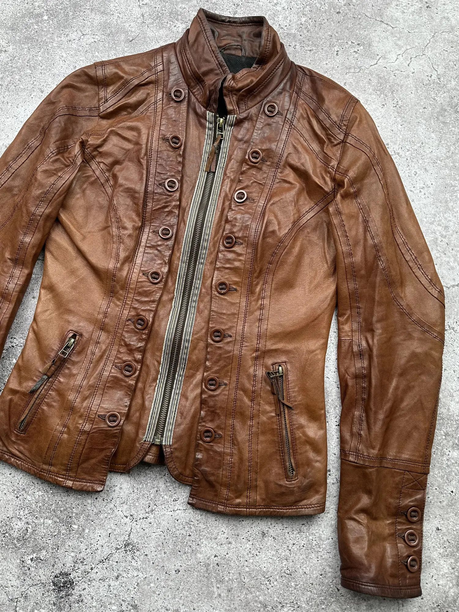 Genuine Leather Vintage Leather Jacket With Many Buttons C150(V464) Size S / US 4 / IT 40 - 3 Thumbnail