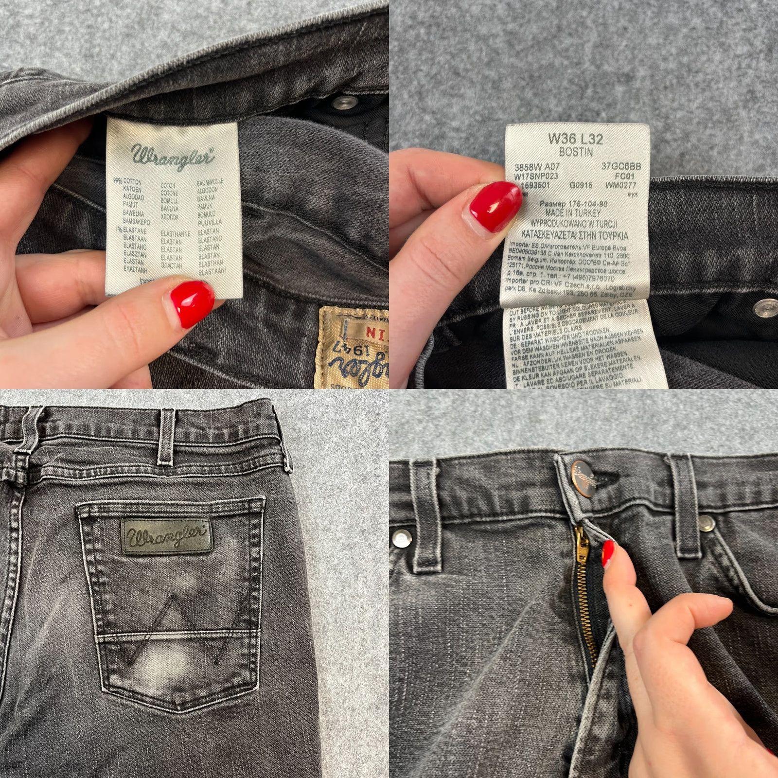Wrangler Wrangler Jeans Slim Skinny 34 30 Grey Stretch Cowboy Western Bostin Mens Regular Denim Cotton Elastan Slim 5-Pocket Logo Size US 34 / EU 50 - 8 Thumbnail