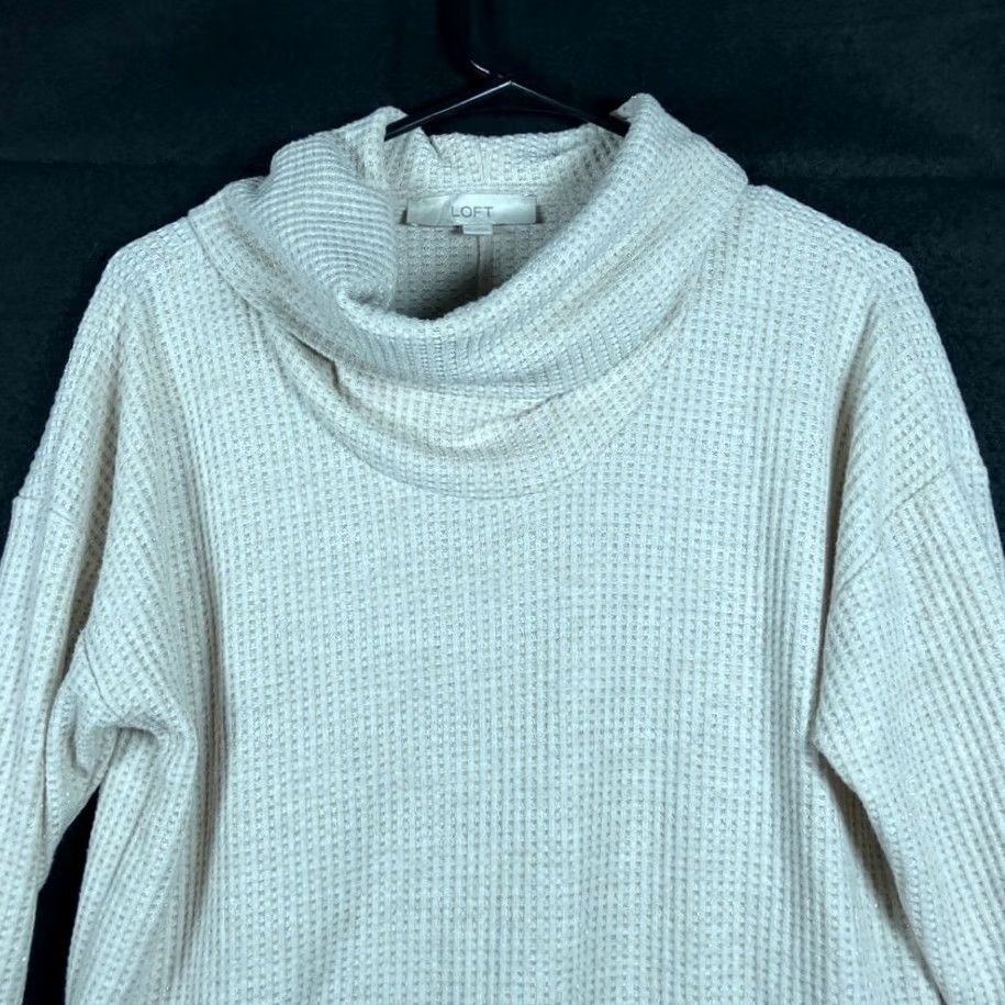 Loft VINTAGE Loft Womens Sweater Tan Shimmer Waffle Cowl Neck Pullover Tunic Small Size S / US 4 / IT 40 - 2 Thumbnail
