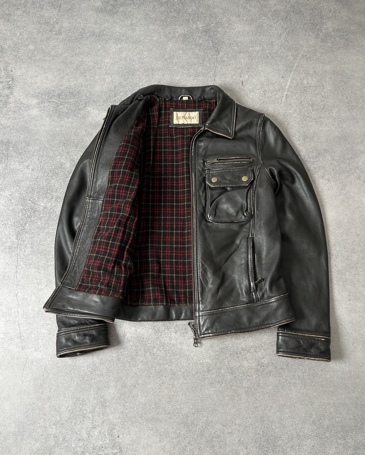 Leather Vintage Leonardo Leather Biker Jacket Black Café Racer Style Size S / US 4 / IT 40 - 2 Thumbnail