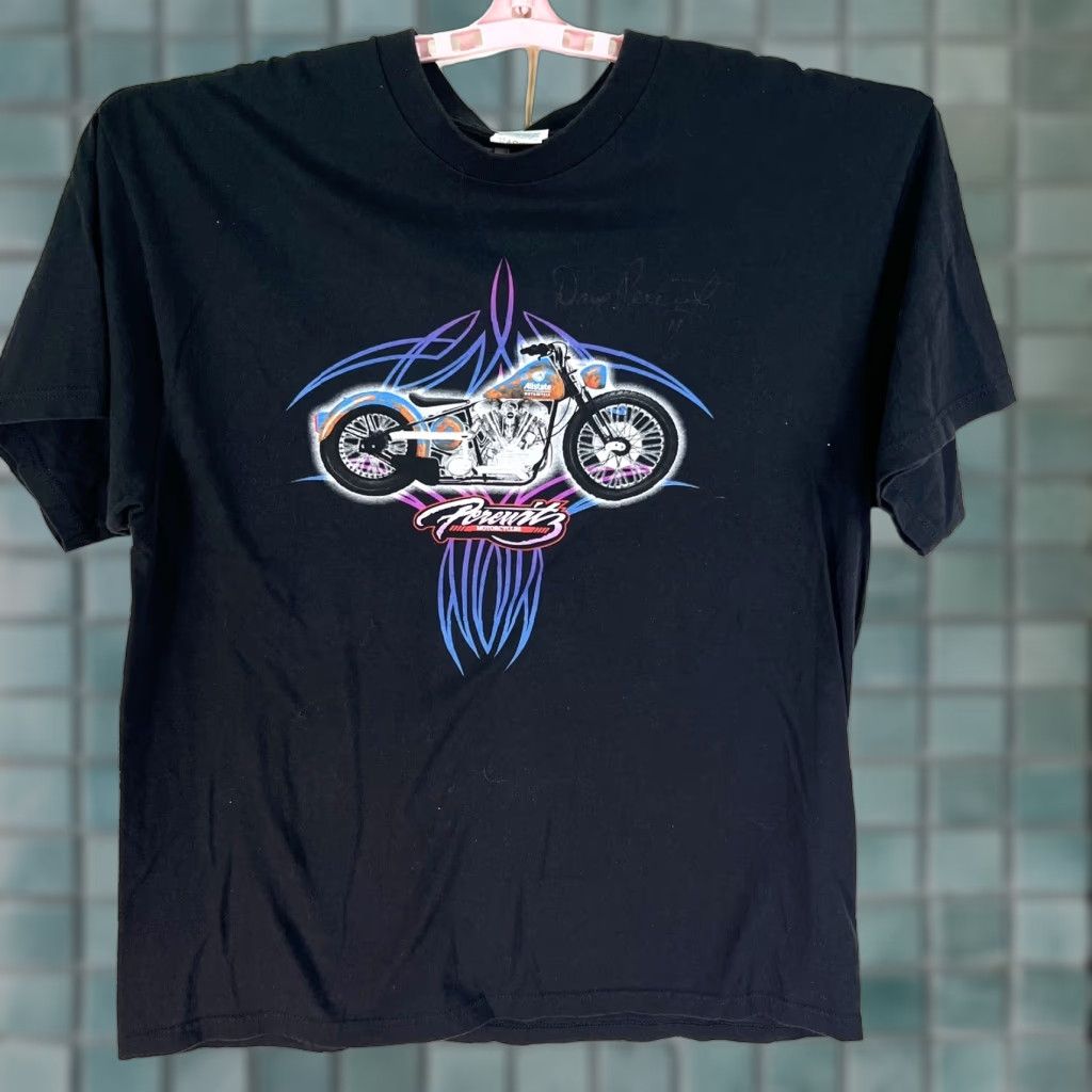 Gildan Dave Perewitz Autographed Graphic T-Shirt Motorcycles Allstate Design Sz XL Black Biker Mens Size US XL / EU 56 / 4 - 1 Thumbnail