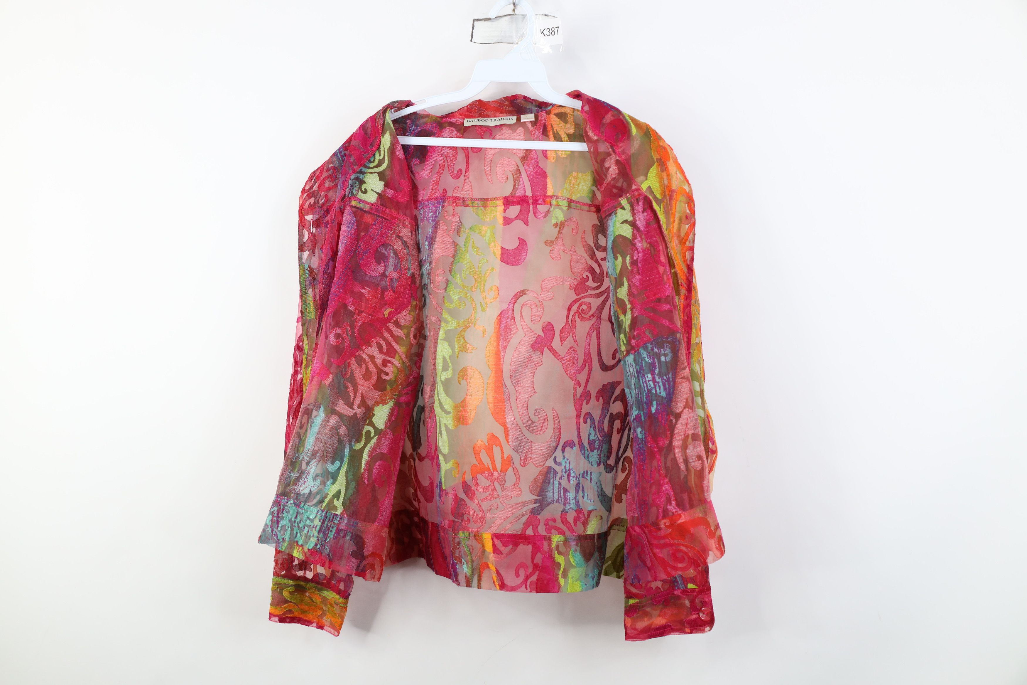 Vintage Vintage 90s Y2K Babydoll Blend Sheer Rainbow Flower Jacket Size L / US 10 / IT 46 - 10 Thumbnail