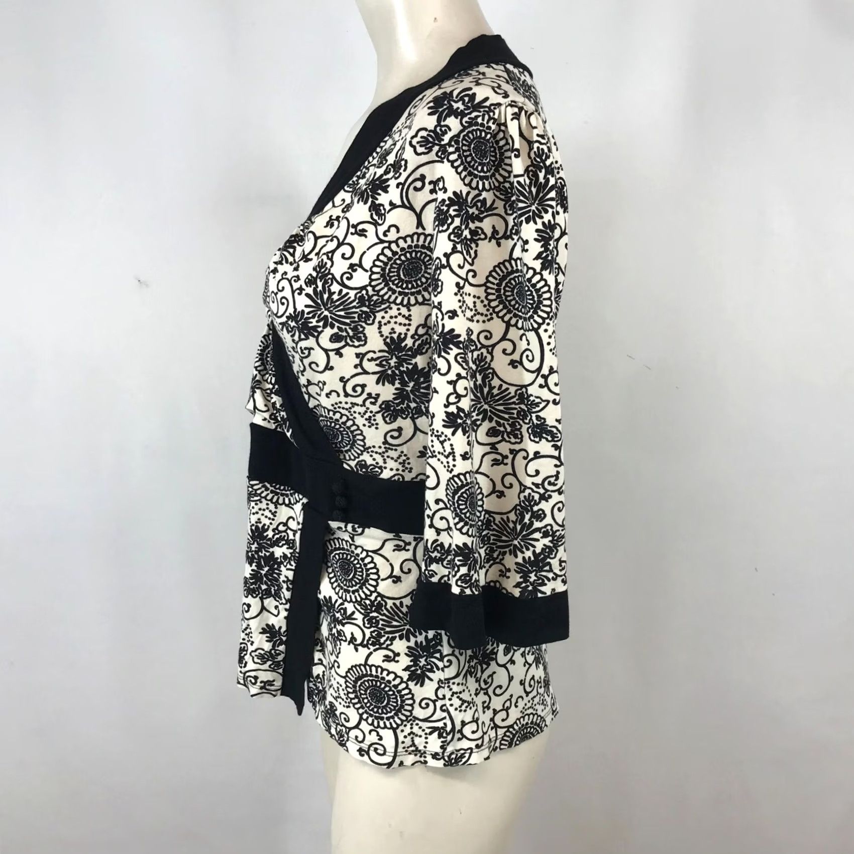 Vintage BRAVISSIMO Womens BLACK/WHITE M/L V NECK WRAP TOP Size M / US 6-8 / IT 42-44 - 5 Thumbnail
