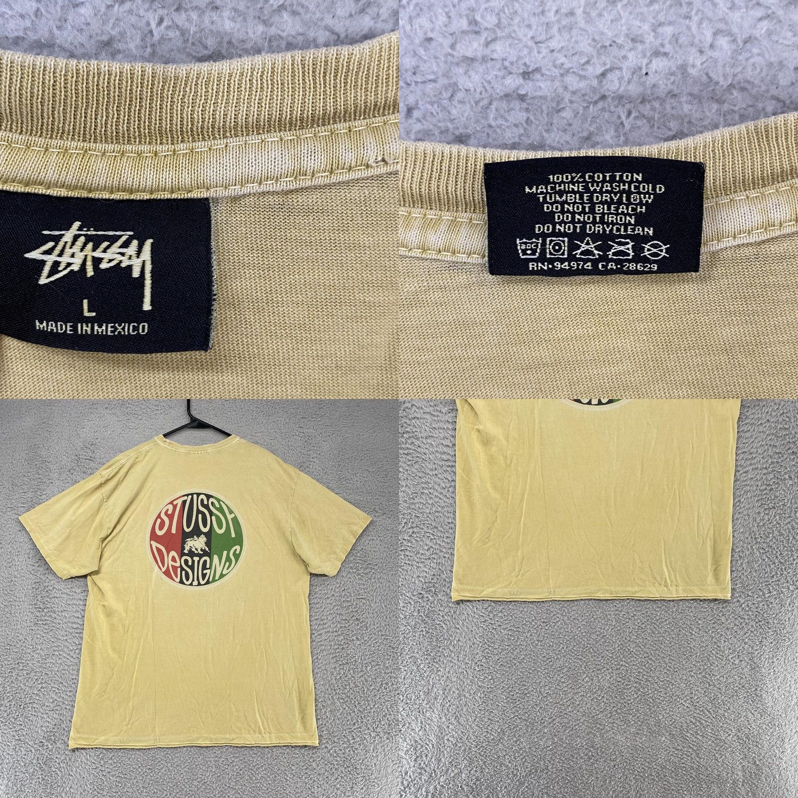 4SDESIGNS Stussy T-Shirt Mens Large Yellow Rasta Lion Graphic Tee Bubble Y2K Size US L / EU 52-54 / 3 - 8 Thumbnail