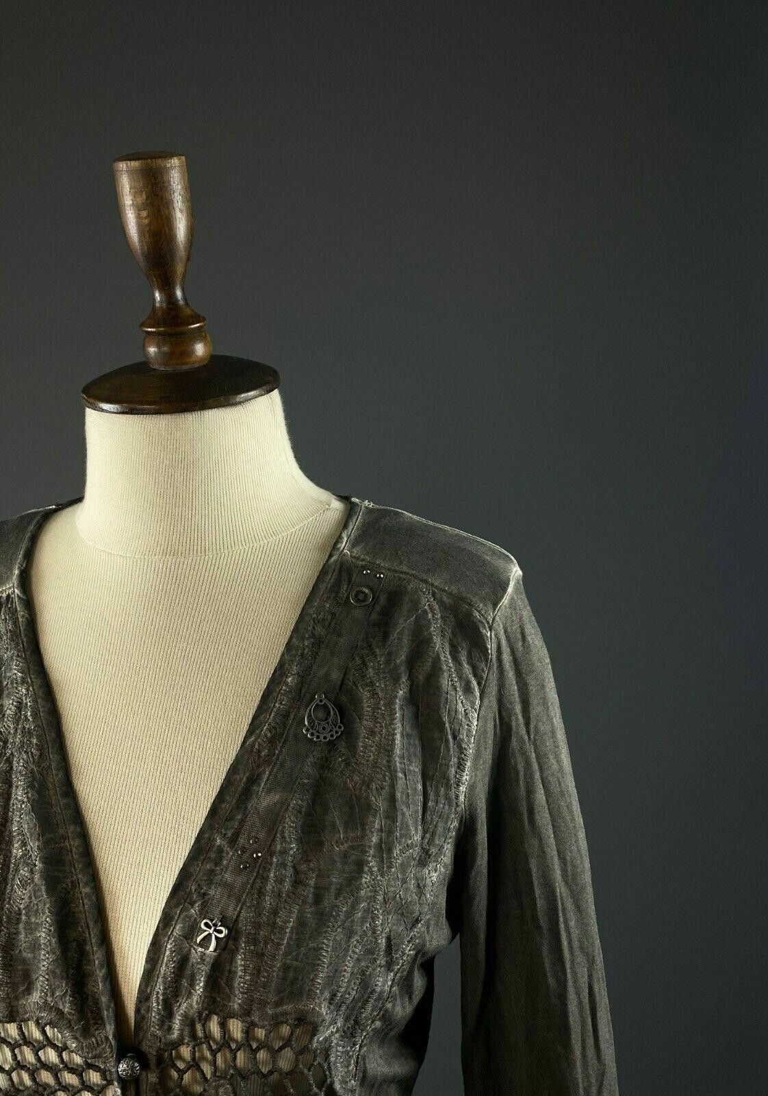 Designer Ladies Tredy Grey Mesh Floral V-Neck Tunic Dress Size 36 Size M / US 6-8 / IT 42-44 - 4 Thumbnail