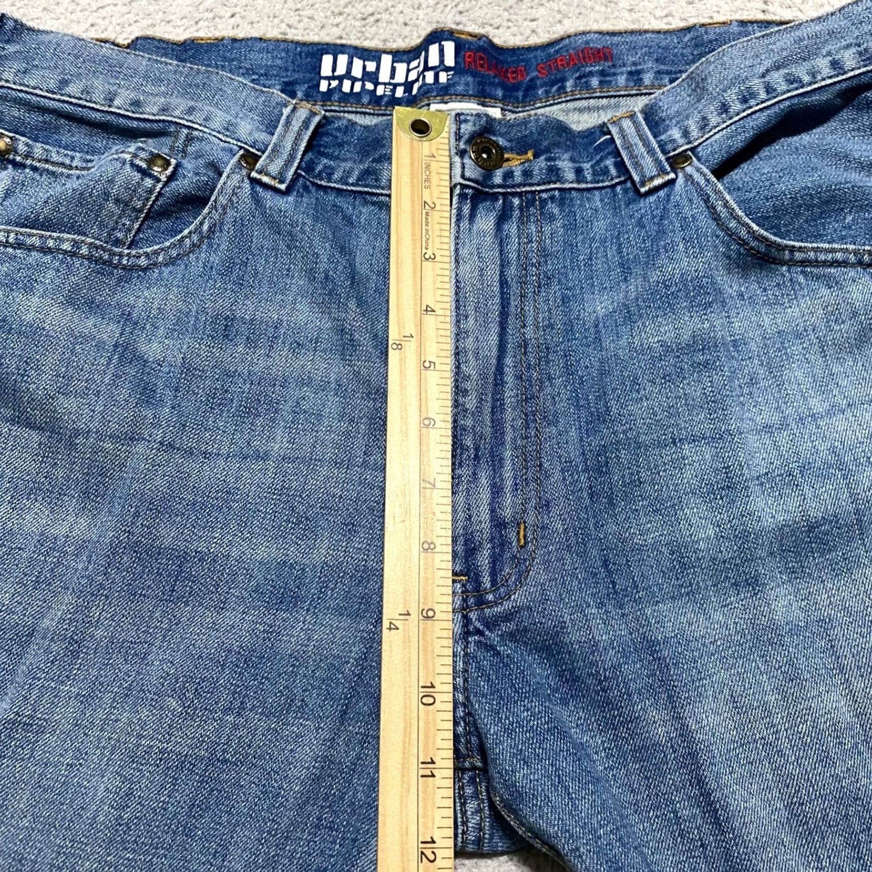 Vintage Urban Pipeline Jeans Blue Denim Relaxed Slim? 38x30 Straight Mid Rise Men Regular 5-Pocket Denim Blue Medium Wash Size US 38 / EU 54 - 6 Thumbnail