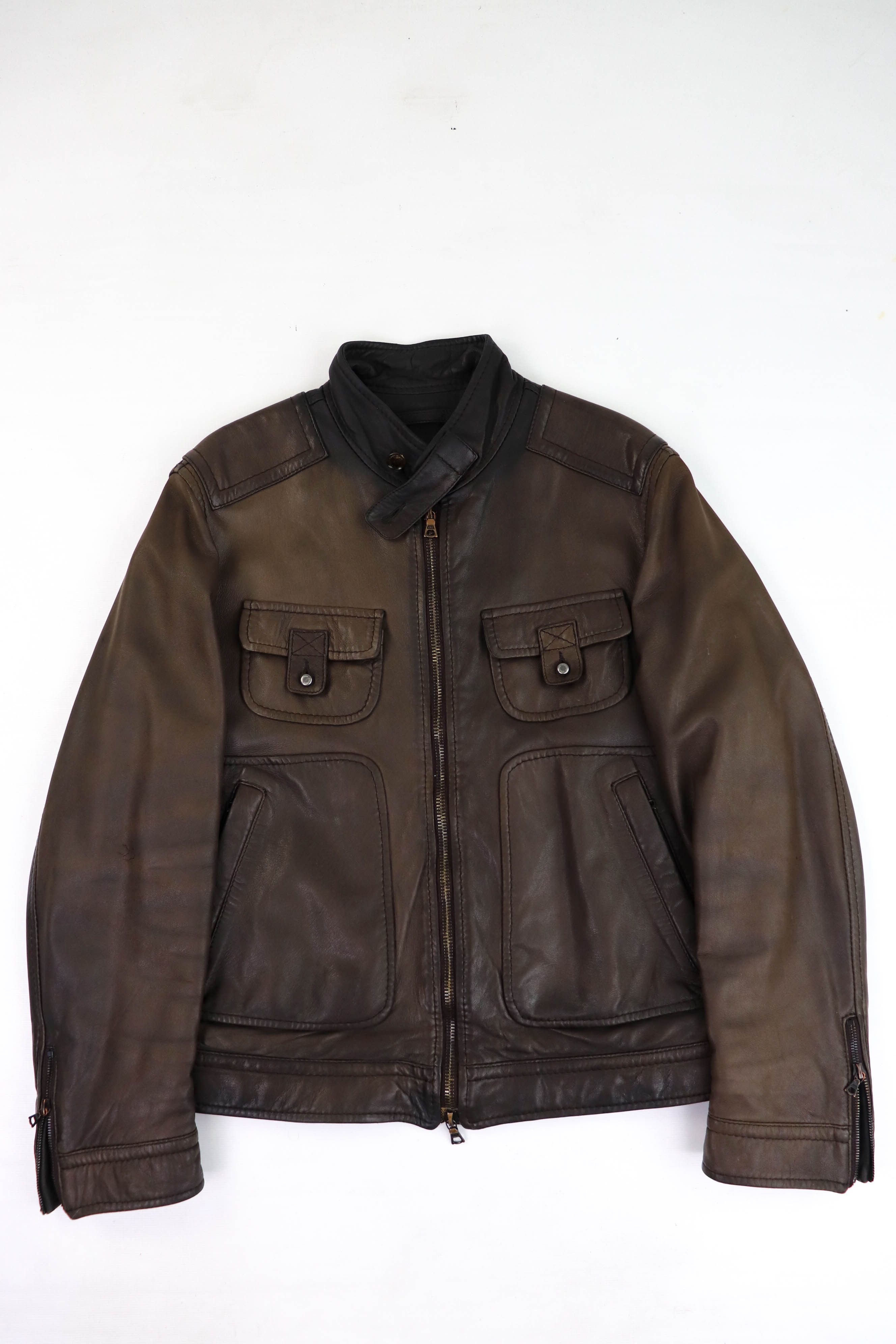 Cortigiani CORTIGIANI Faded Dark Brown RiRi Zippers Leather Jacket Size US M / EU 48-50 / 2 - 1 Thumbnail