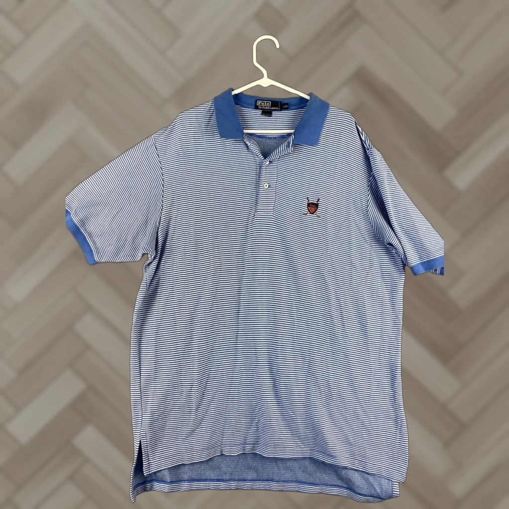 Polo Ralph Lauren VINTAGE Polo Ralph Lauren Polo Shirt Men Short Sleeve Striped Button-Down 2XL Blue / 37-11 90s Logo Size US XXL / EU 58 / 5 - 1 Thumbnail