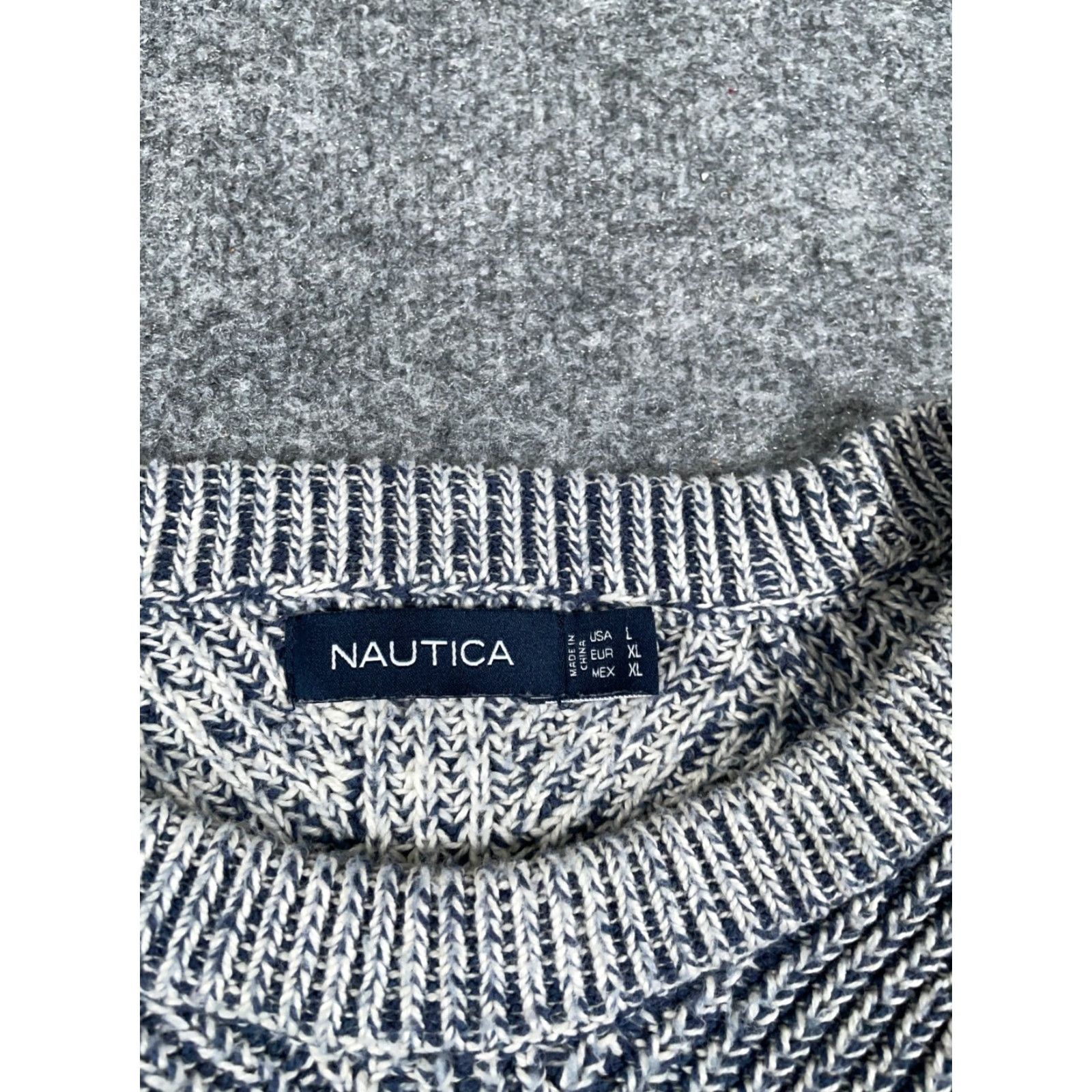 Nautica VTG Nautica Y2K Preppy Striped Sweater Adult Large Dark Blue Gray Colorblock Chunky Knit Size US L / EU 52-54 / 3 - 3 Thumbnail