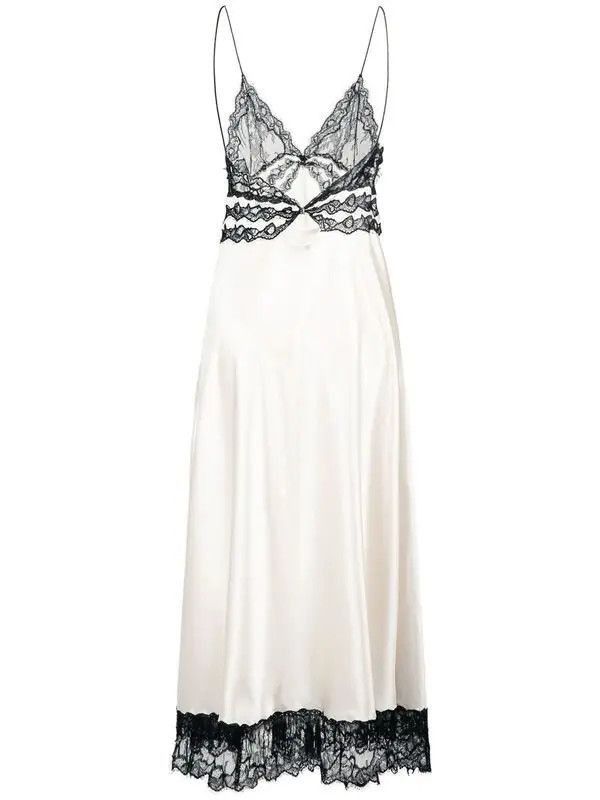 Saint Laurent Paris o1tp1o1224 Lingerie Dress In Silk And Lace in Black/White Size L / US 10 / IT 46 - 2 Thumbnail