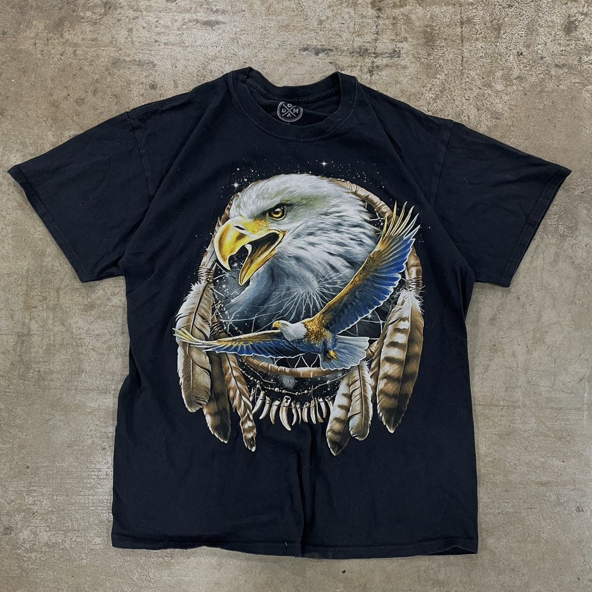 Vintage y2k Eagle Print T-Shirt Schwarz L