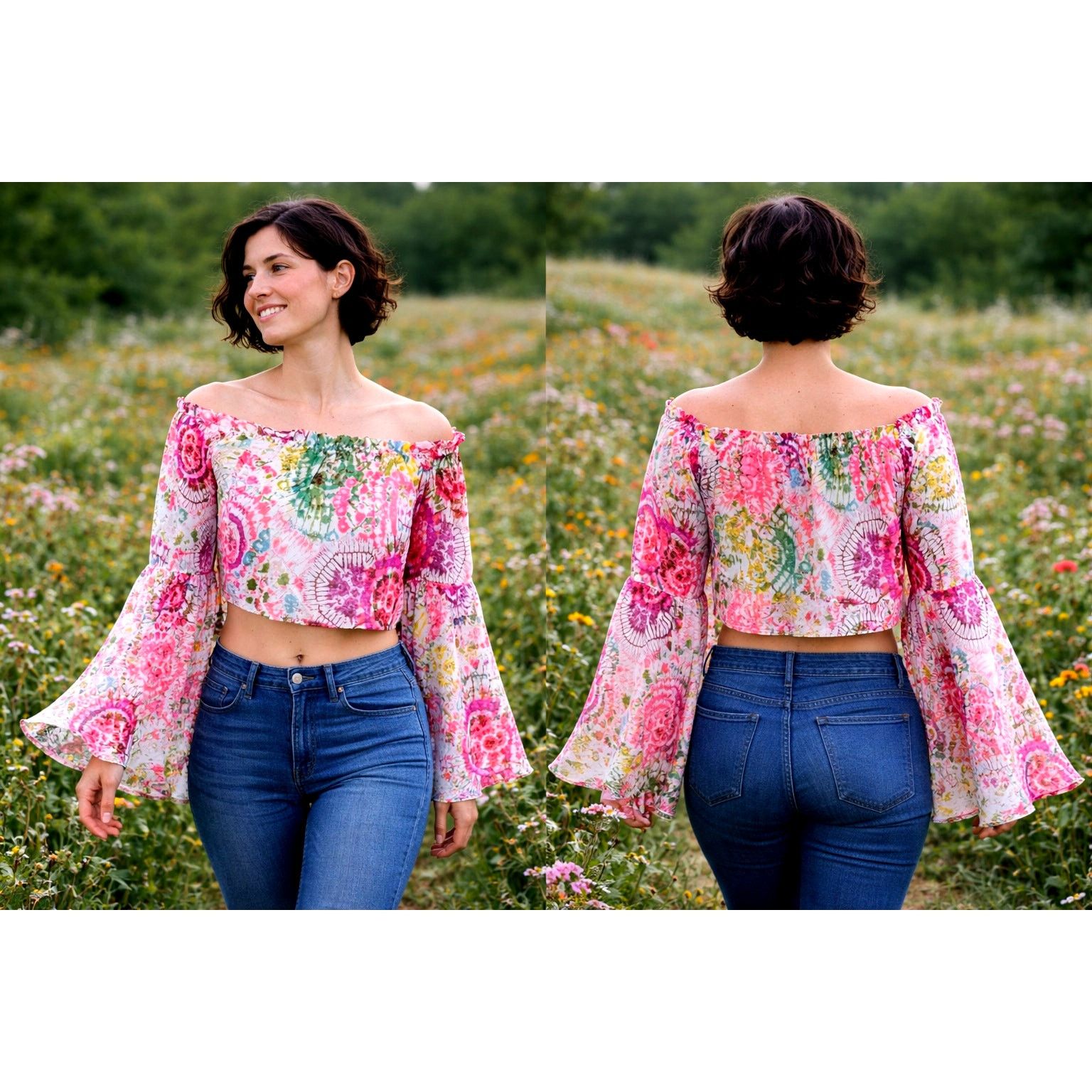 Other Live 4 Truth Floral Crop Top with Exaggerated Bell Sleeves S Size S / US 4 / IT 40 - 1 Thumbnail