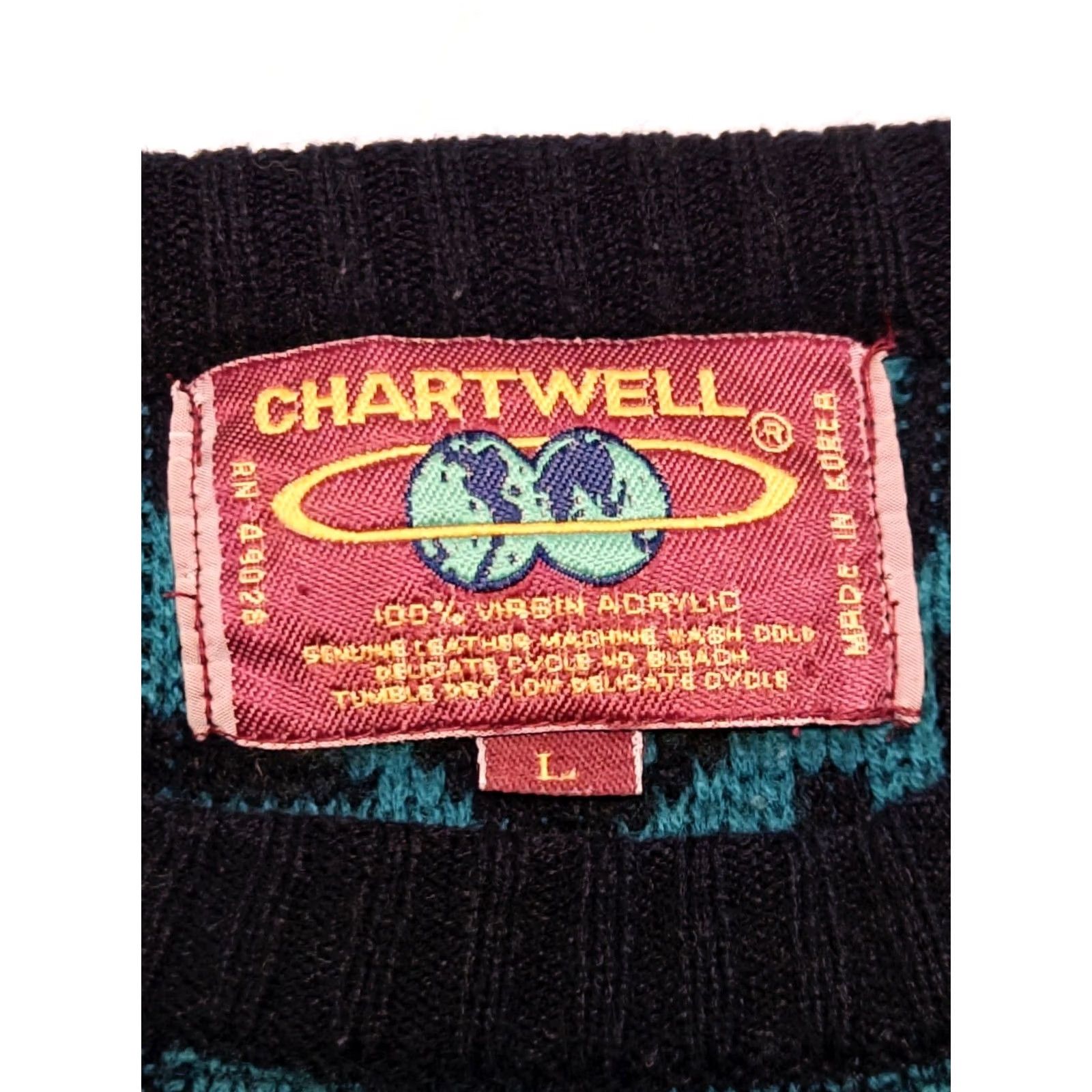 Altea VINTAGE Chartwell Teal Black Geometric Pattern Knit Sweater Crew Neck L Men Pullover 80s 90s Size US L / EU 52-54 / 3 - 2 Thumbnail