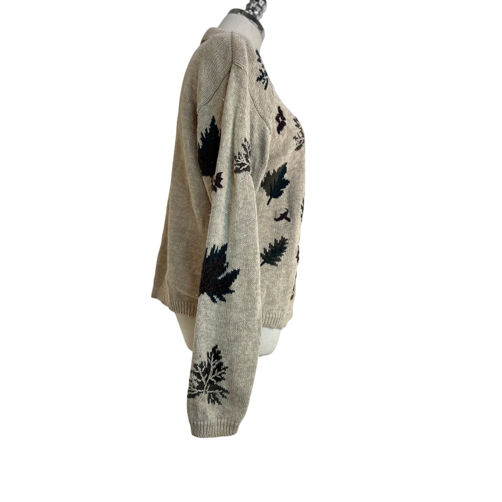 Vintage Vintage Leaf & Acorn Motif Cotton Knit Cardigan by Dressbarn Size L / US 10 / IT 46 - 7 Thumbnail