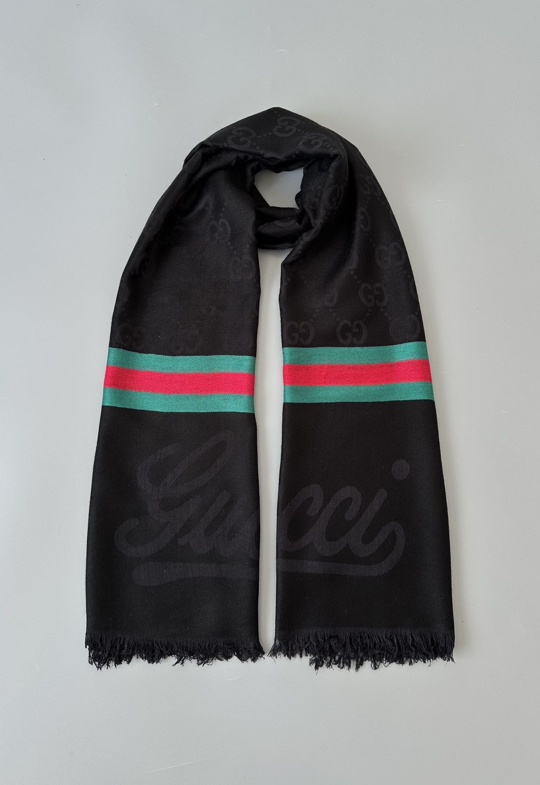 Gucci Gucci Cashmere Silk GG Jacquard Monogram Fringed Scarf Size ONE SIZE - 6 Thumbnail