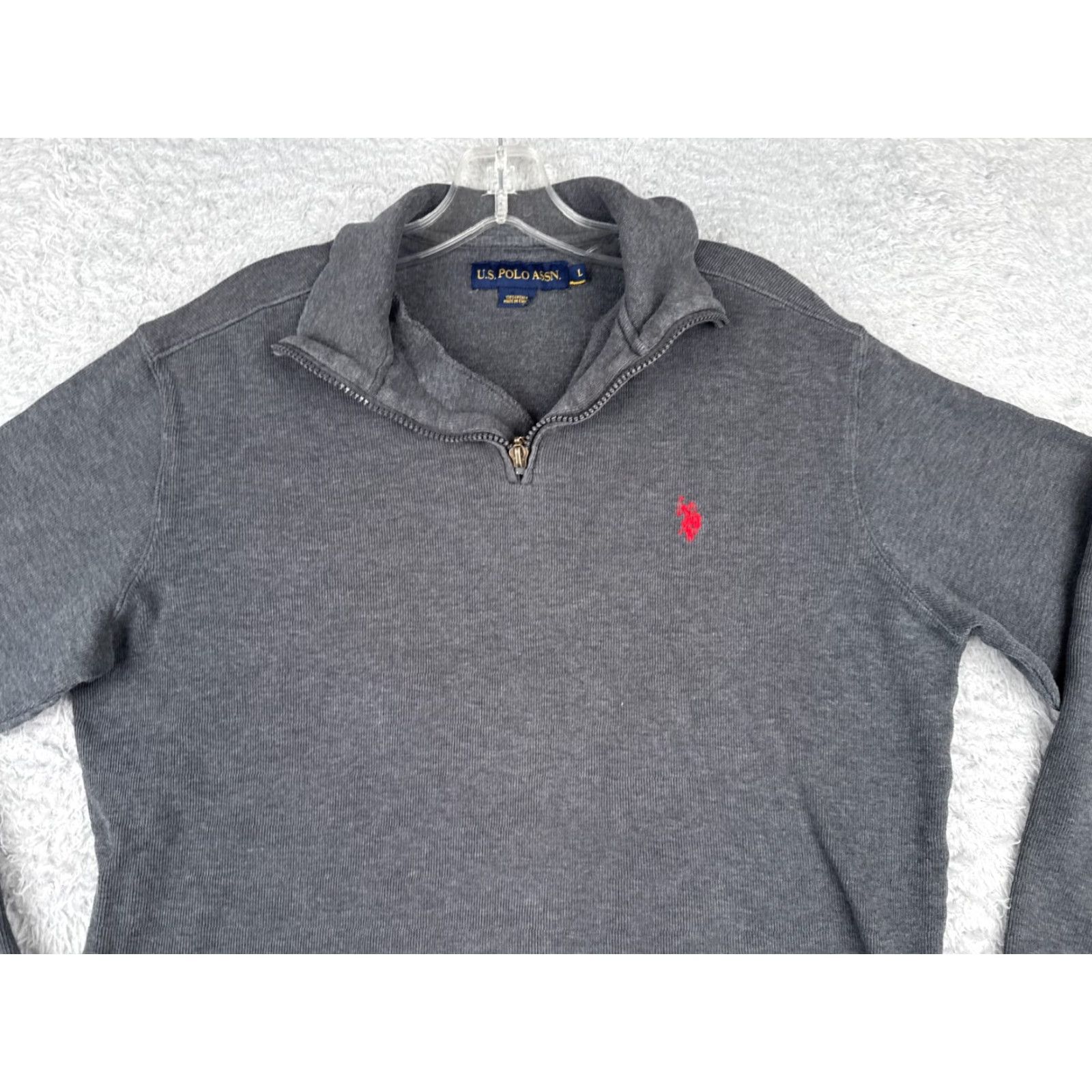 Vintage US Polo Assn Sweater Men L Gray 1/4 Zip Mock Neck 100% Cotton Knit Pullover Regular Size L Mens Size US L / EU 52-54 / 3 - 4 Thumbnail
