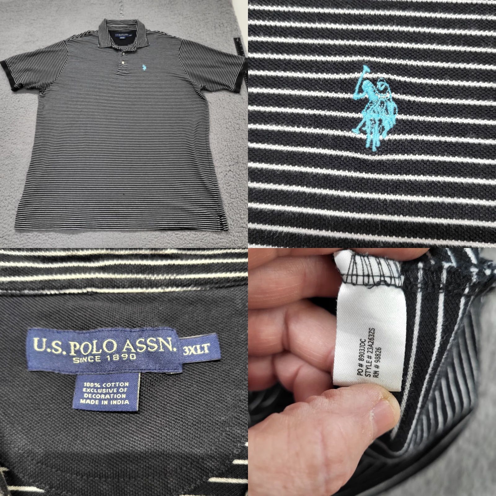 Vintage U.S. Polo Assn Shirt Men 3XLT Black White Striped Polo Tall Short Sleeve Polo Shirt Regular Fit Mens Size US XXL / EU 58 / 5 - 8 Thumbnail
