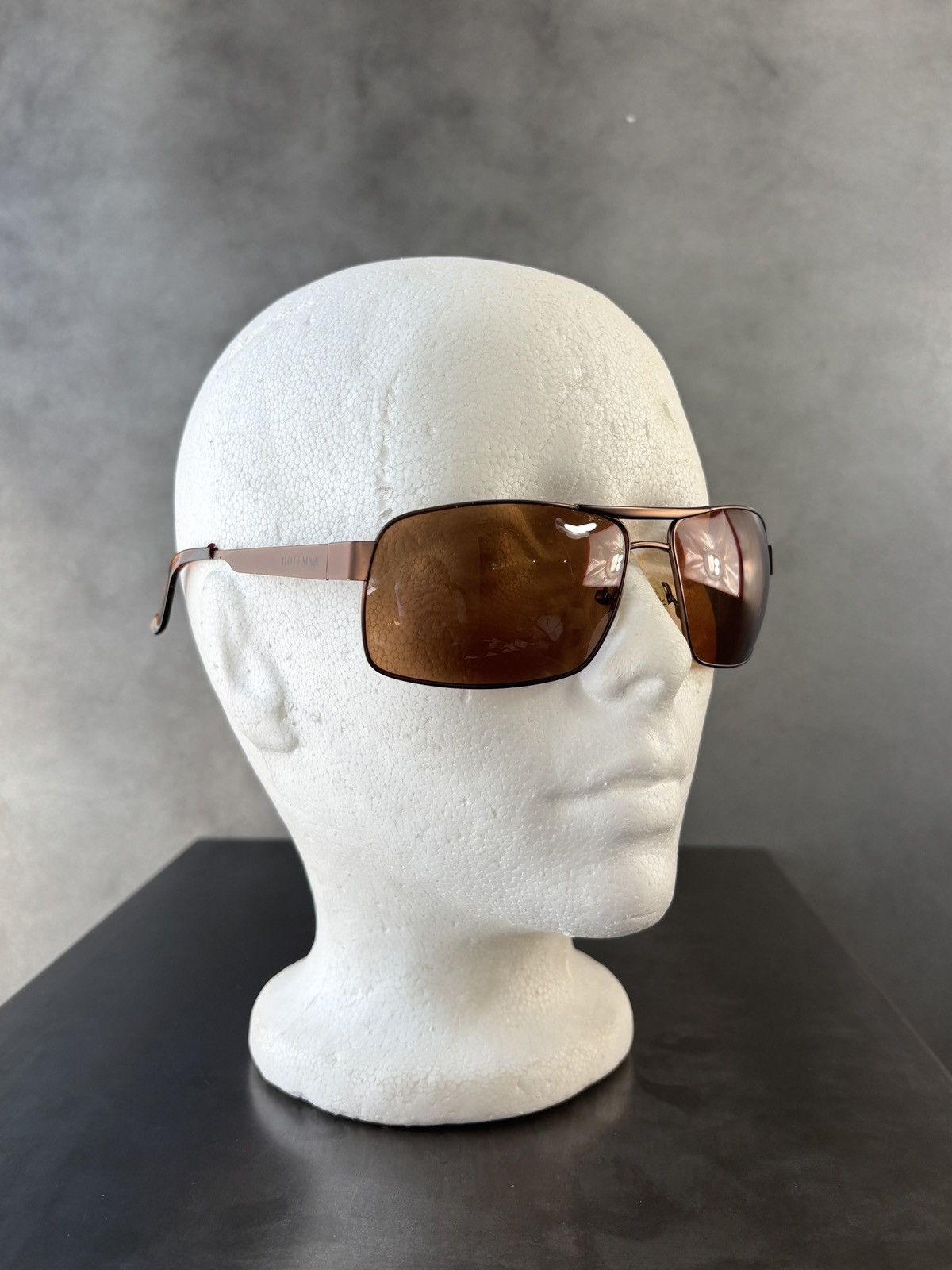 Designer Hoffman Sunglasses Aviators Bronze Metal Wrap Shield 90s Size ONE SIZE - 2 Thumbnail