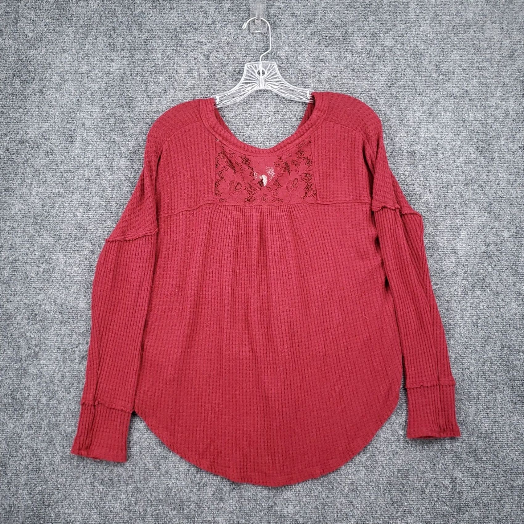 Vintage Knox Rose Shirt Womens XS Button-Up Long Sleeve Waffle Knit Red Floral Pattern Size S / US 4 / IT 40 - 2 Thumbnail