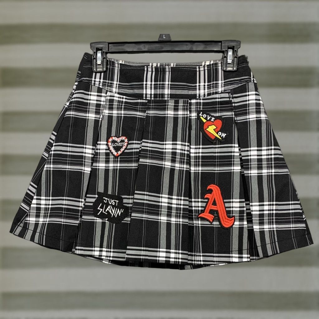 Vintage No Boundaries Mini Skirt Junior's Size XS Black White Plaid Pleated Patchwork Skirt Boys Girls Size 26" / US 2 / IT 38 - 1 Thumbnail
