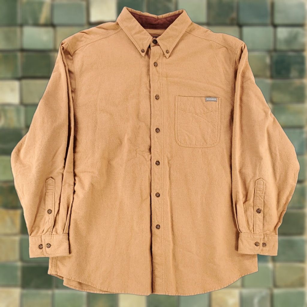 Vintage Woolrich Shirt Long Sleeve Button-Down Flannel Chamois Brown Tan Mens XL Size US XL / EU 56 / 4 - 1 Thumbnail