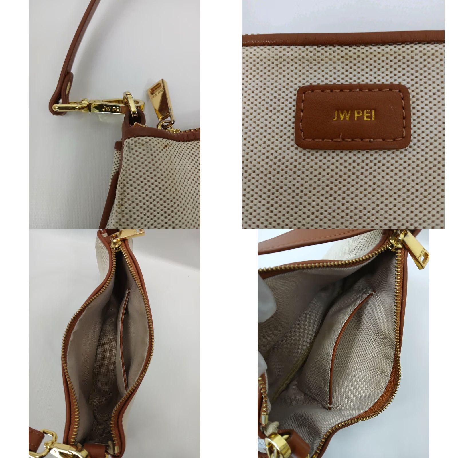 JW PEI JW PEI Shoulder Bag Womens Beige Canvas Brown Leather Handbag Logo Size ONE SIZE - 8 Thumbnail