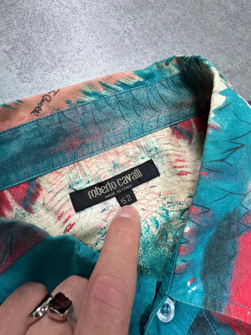 Roberto Cavalli × Vintage 2000s Roberto Cavalli Volcano Aqua Blue Shirt Size US L / EU 52-54 / 3 - 3 Thumbnail