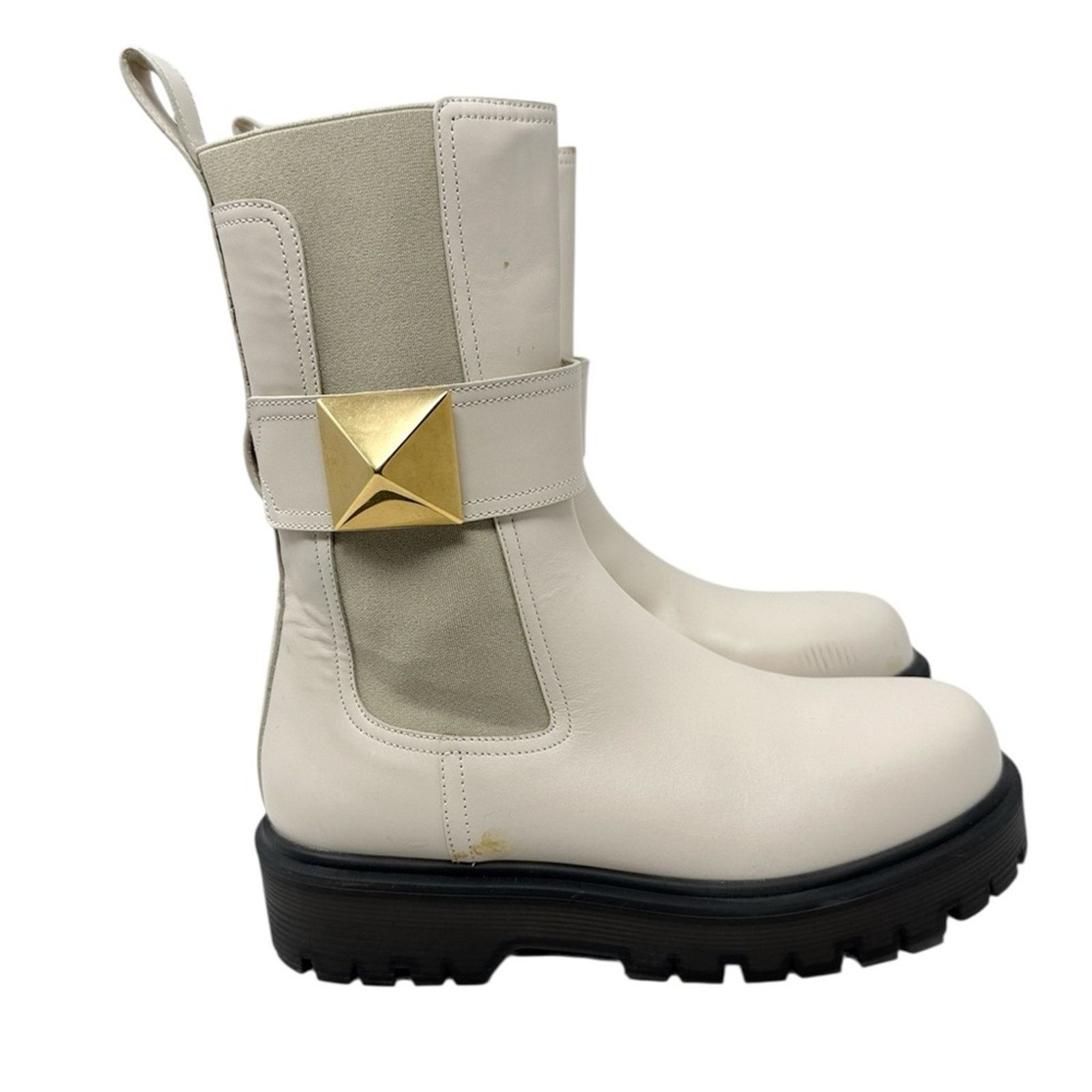 Valentino Valentino Garavani Beatle One Stud Cream Leather Boots 37.5 Size US 7.5 / IT 37.5 - 2 Thumbnail