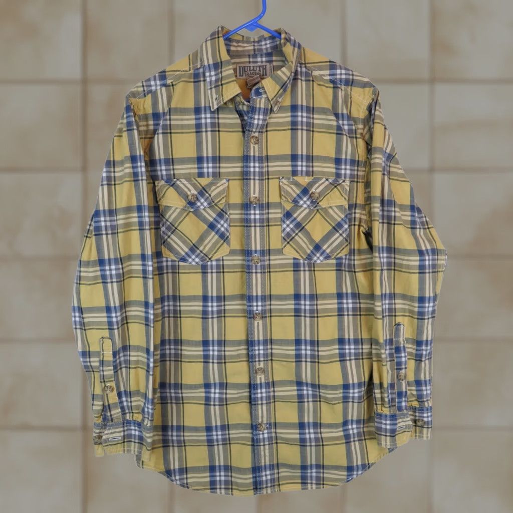 Duluth Trading Company Duluth Trading Co Mens Button-Up Shirt Slim Fit Plaid Flannel Blue Yellow Size M Size US M / EU 48-50 / 2 - 1 Thumbnail