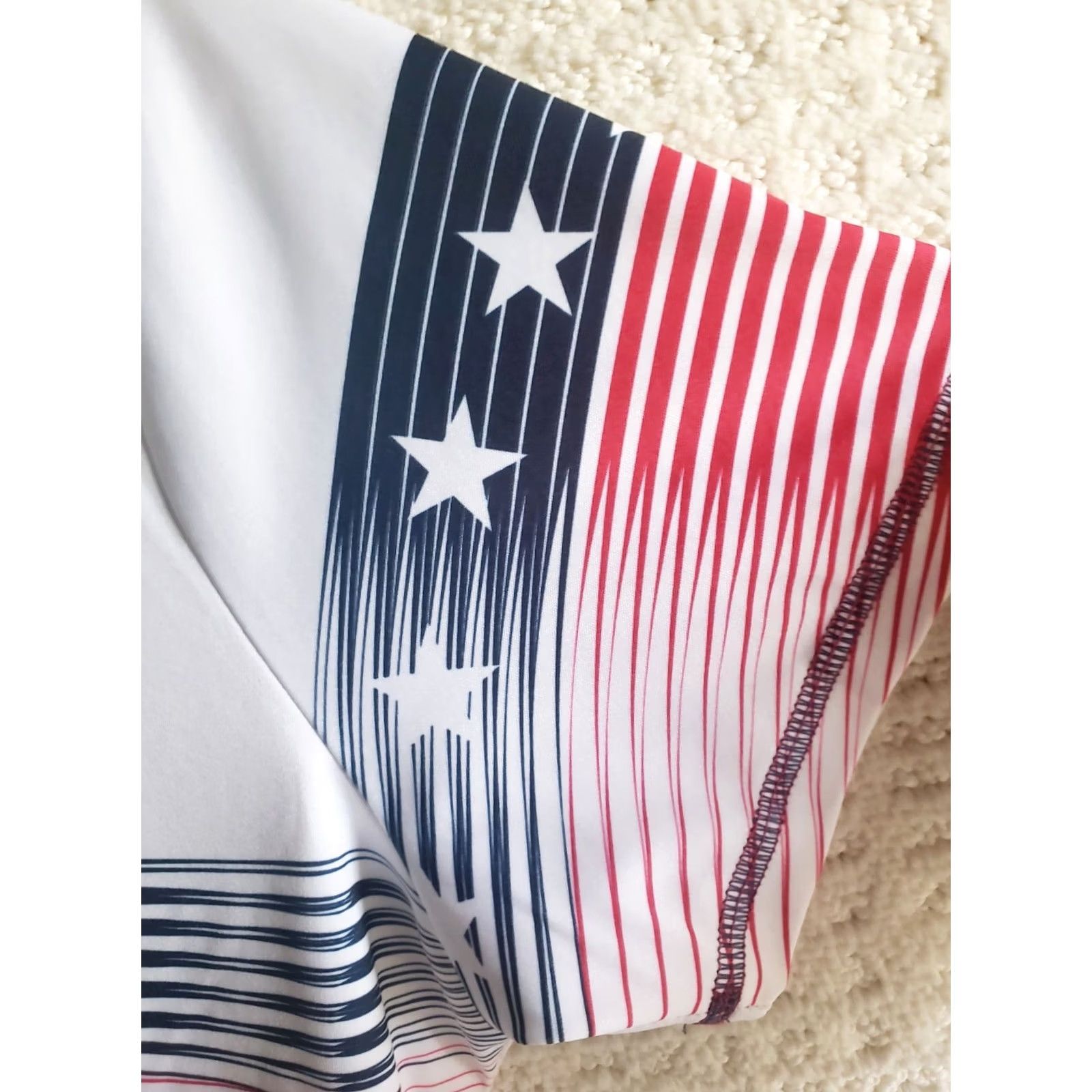 Vintage Antigua Women's L Golf Tennis Top Short Sleeve 1/4 Zip Stars and Stripes White Red Blue America Size L / US 10 / IT 46 - 6 Thumbnail