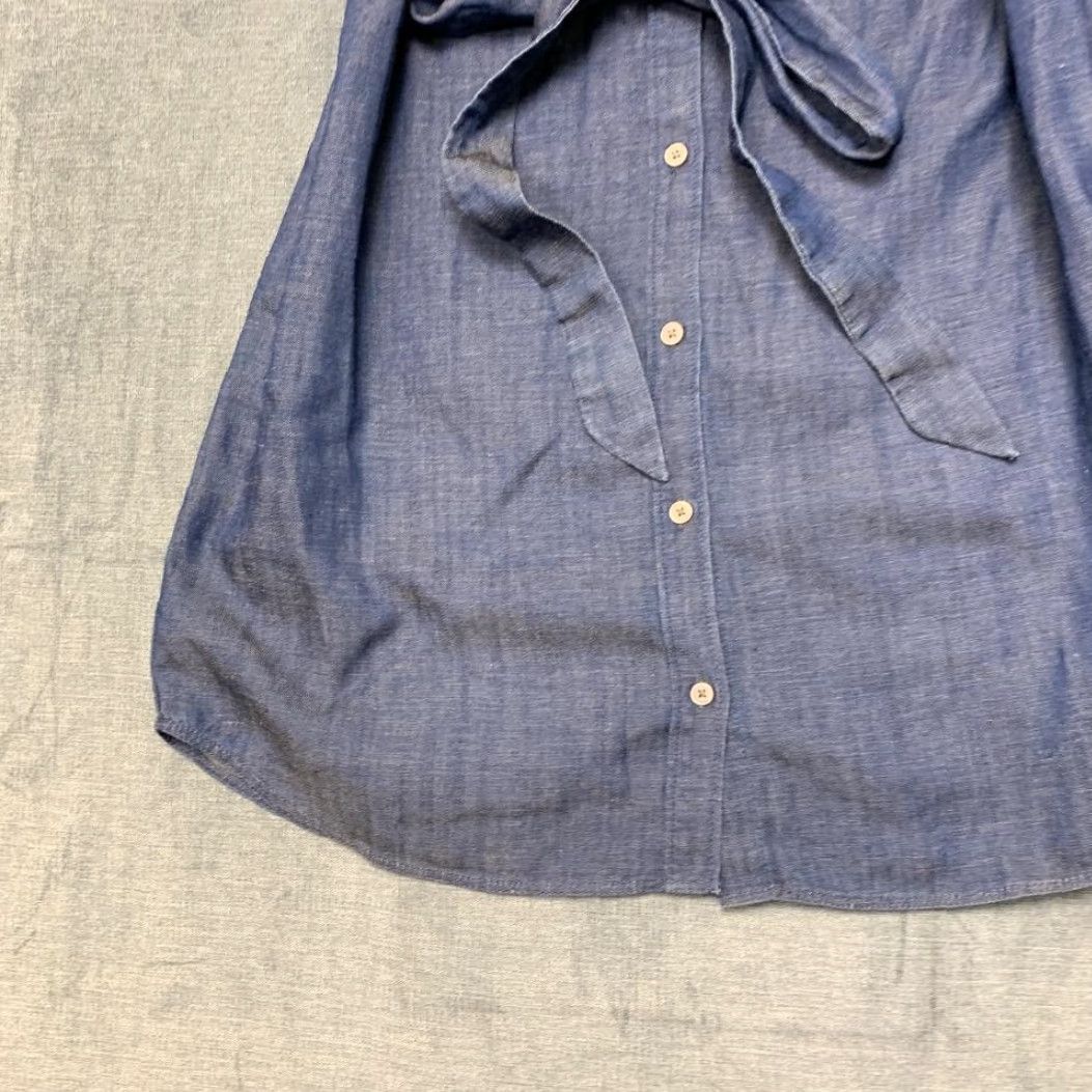 Loft VINTAGE Loft Shirt Dress Women S Blue Denim Pleated Tie Waist Round Neck Roll Tab Sleeve Size S / US 4 / IT 40 - 3 Thumbnail