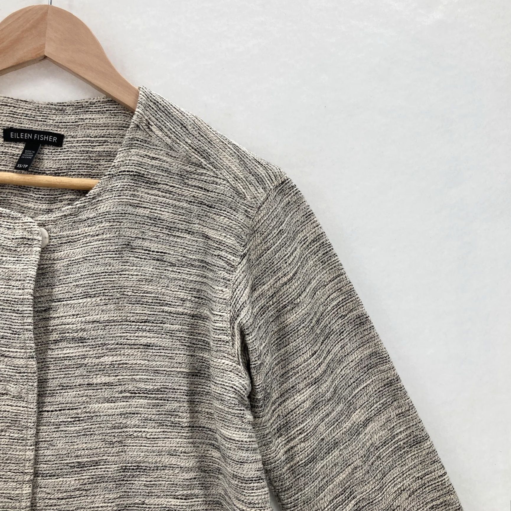 Eileen Fisher VINTAGE Eileen Fisher Coat XS Textured Knit Cotton Blend Snap Front Pockets Gray Striped Overcoat Womens XS Size XS / US 0-2 / IT 36-38 - 2 Thumbnail