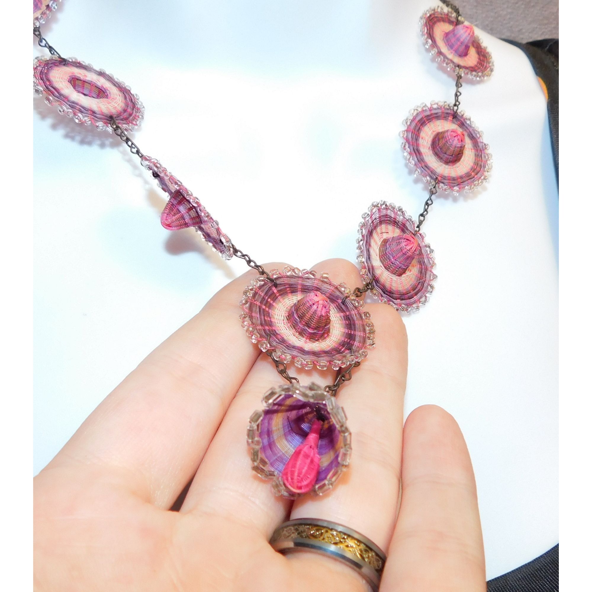 Other Vintage Purple And Pink Woven Sombrero Necklace Size ONE SIZE - 2 Thumbnail