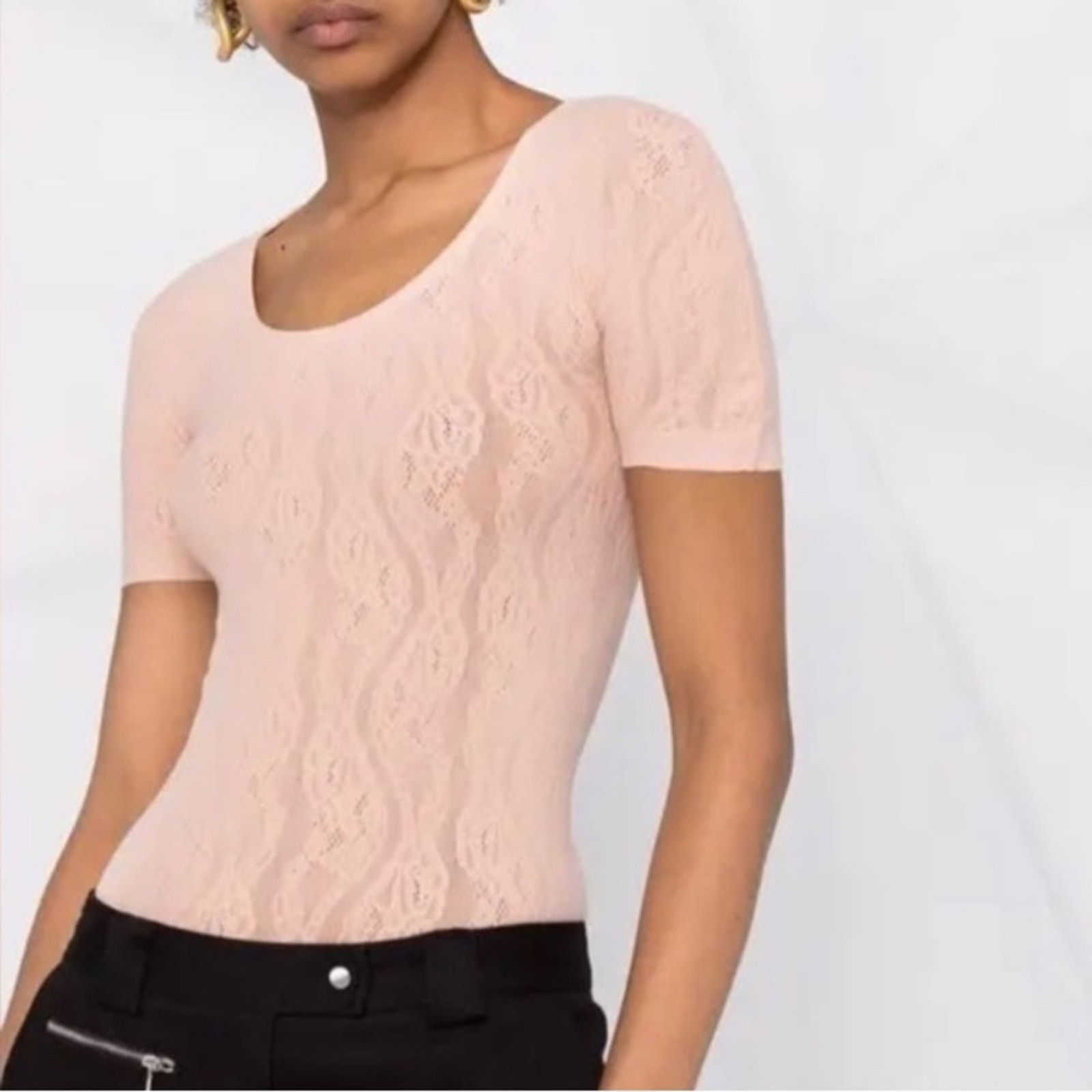 Wolford NWOT! Wolford Ninat Nude Short Sleeve Lace Top, Size XS Size XS / US 0-2 / IT 36-38 - 1 Thumbnail