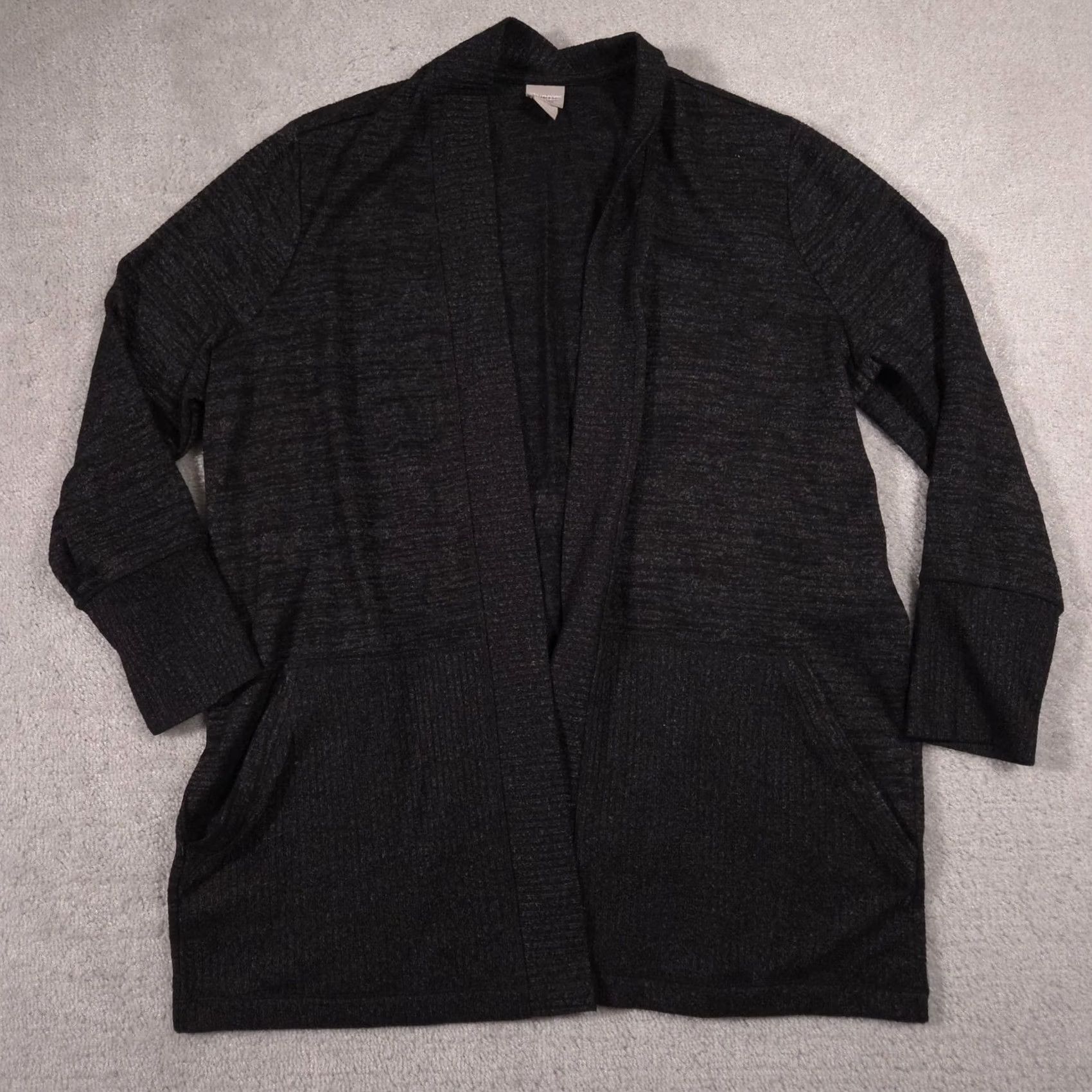 Vintage Chico'S Cardigan Sweater Womens 16/18 Black Open Front Knit Pockets Zenergy Size XXL / US 16-18 / IT 52-54 - 2 Thumbnail