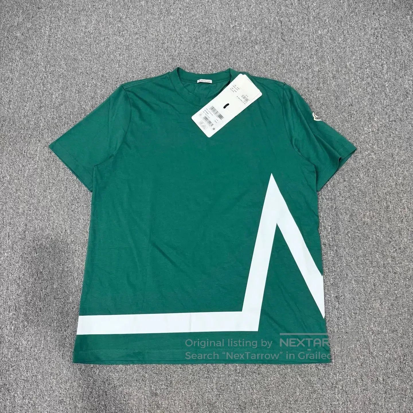 Moncler Green Short Sleeve T-Shirt with White Geometric Design. Size US L / EU 52-54 / 3 - 1 Thumbnail