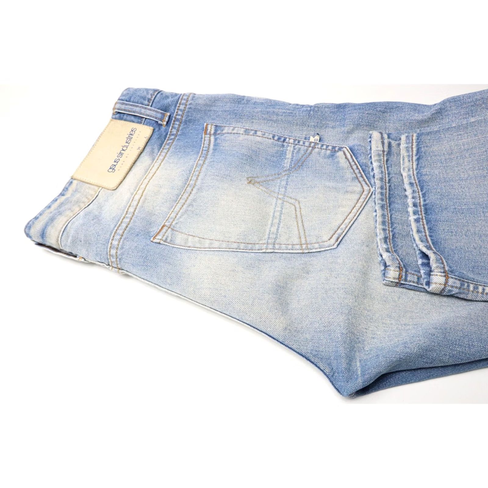 Industrie GSUS SINDUSTRIES Jeans Men's W33/L32 Fade Whiskers Button Fly Blue Regular Straight 100% Cotton 11 oz Front Pockets Size US 33 - 7 Thumbnail