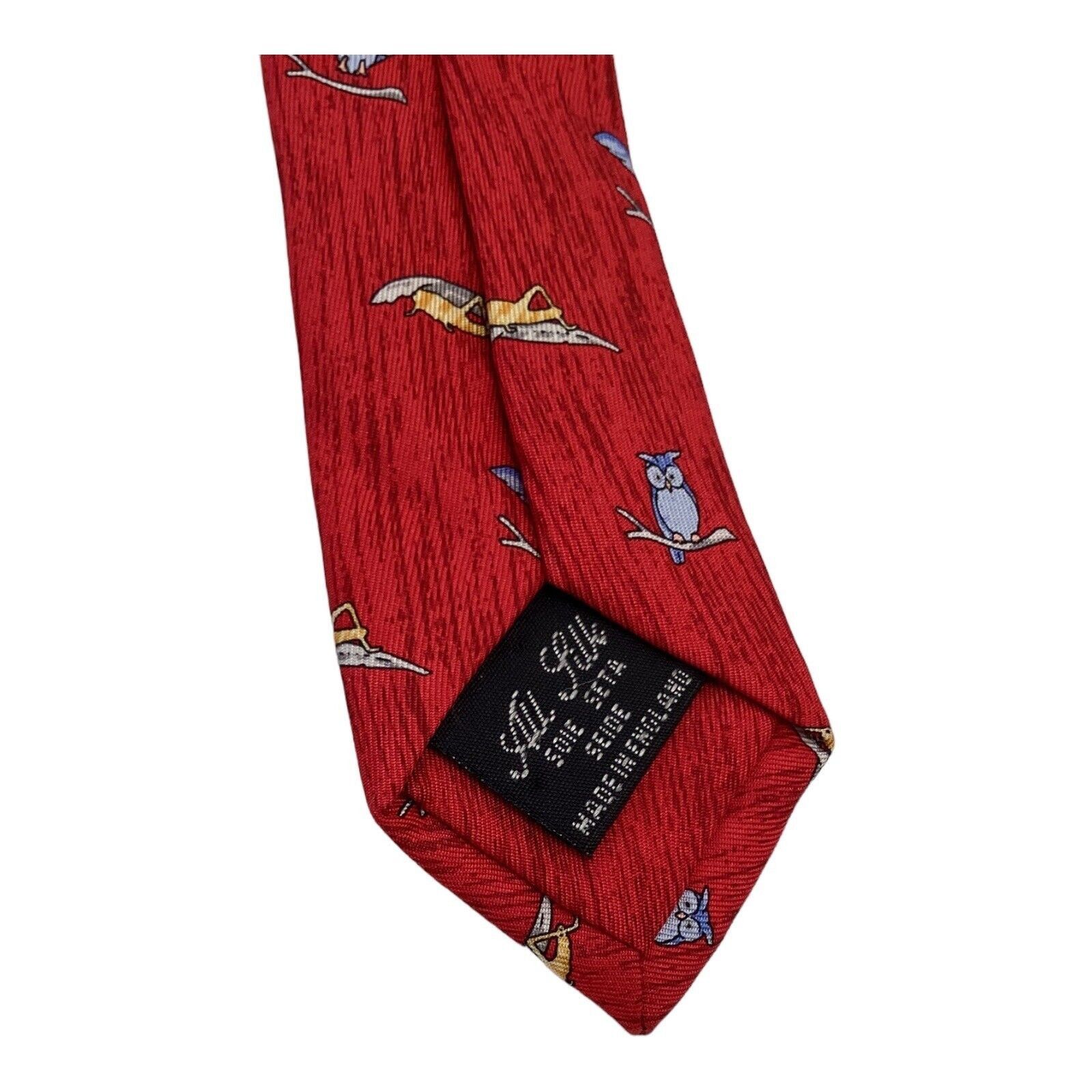 Thomas Pink THOMAS PINK Red Owl & Locust Print Luxury Designer Silk Tie Size ONE SIZE - 4 Thumbnail