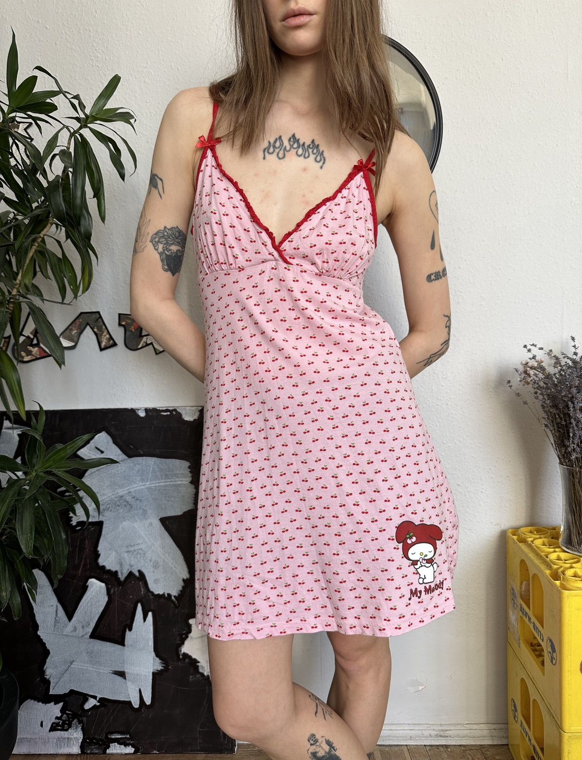 Vintage Cute Babydoll Vintage Cami Cherry Pink Melody Slip Dress Size M / US 6-8 / IT 42-44 - 5 Thumbnail