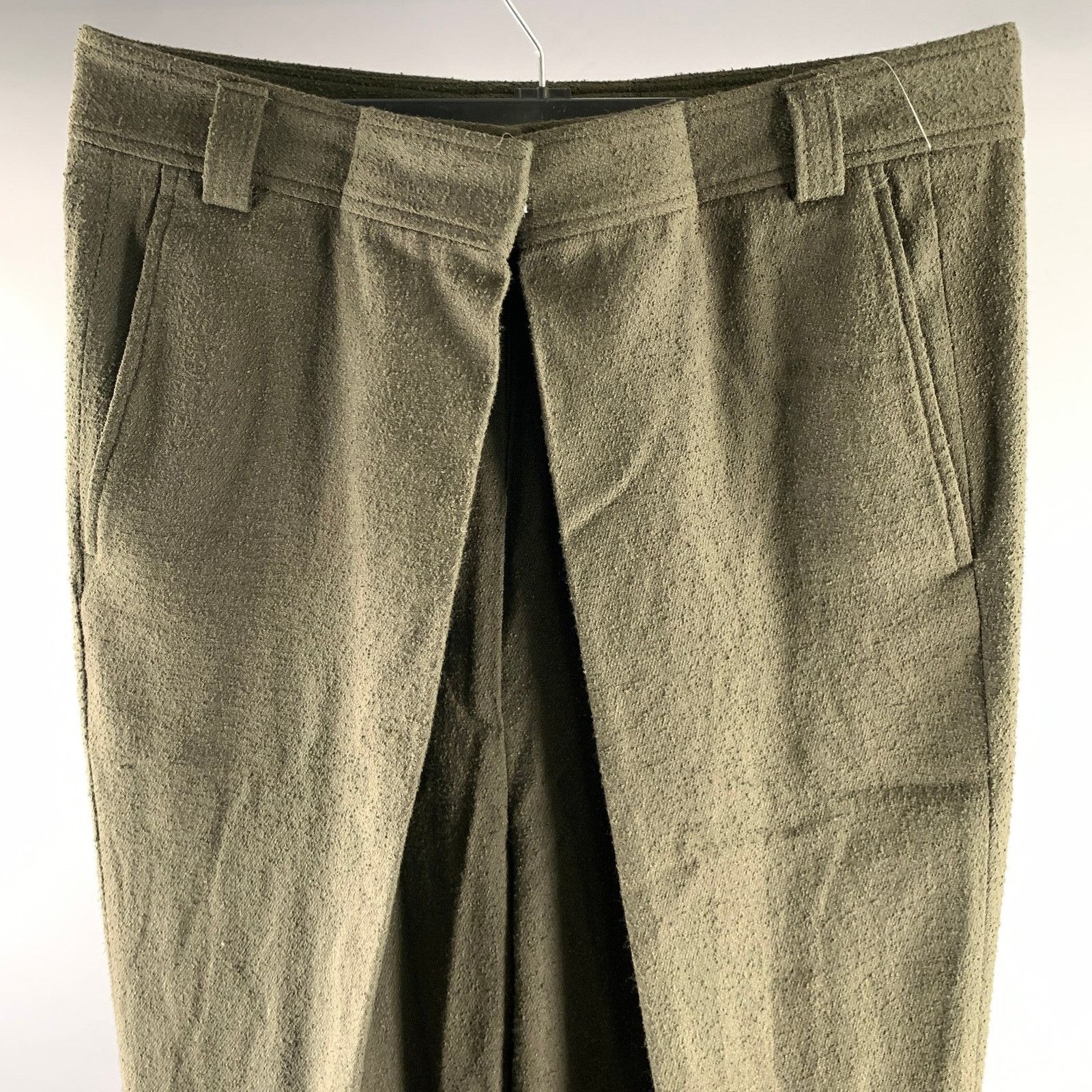 Haider Ackermann HAIDER ACKERMANN Green Olive Viscose Blend Distressed Pants Size US 32 / EU 48 - 2 Thumbnail