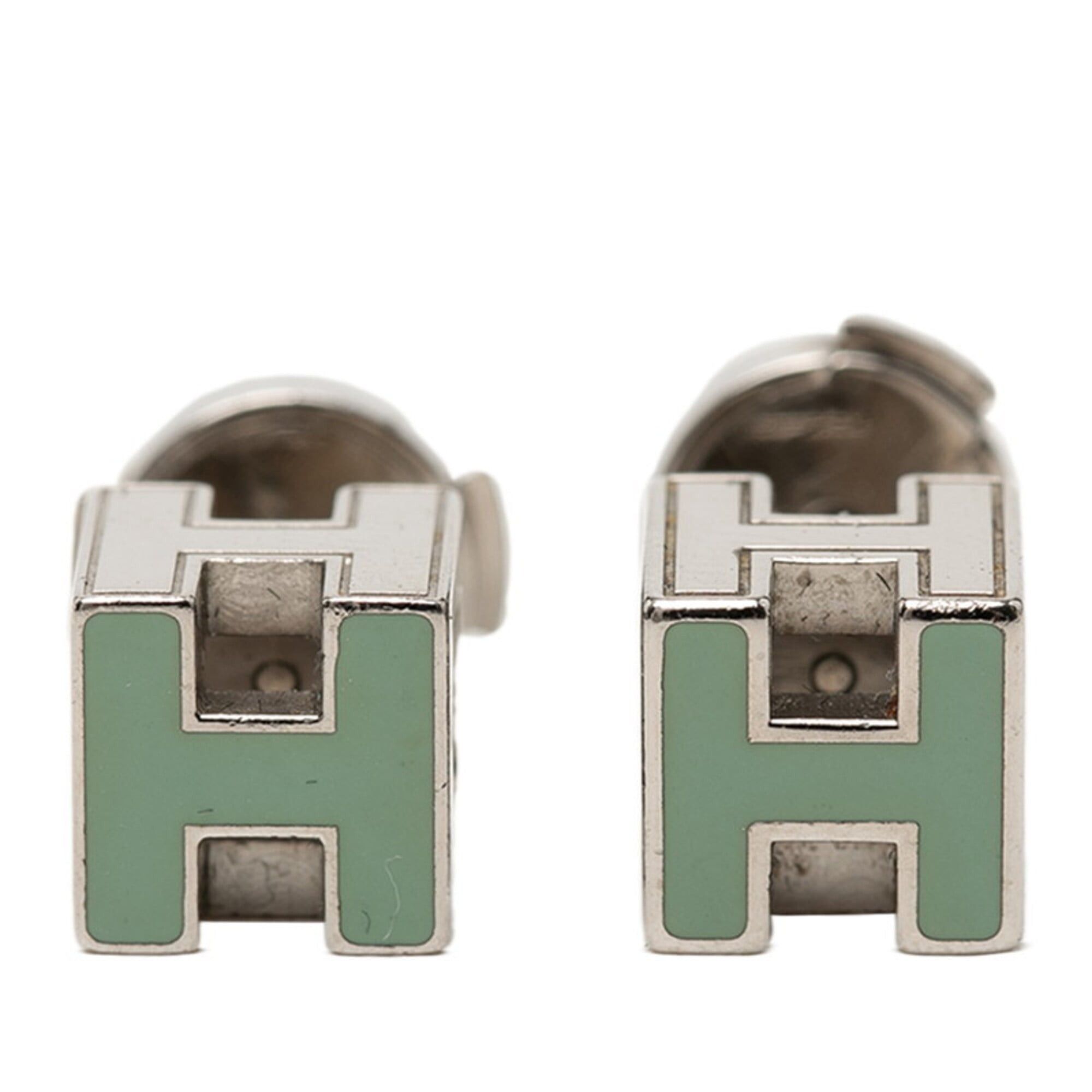 Hermes Hermes Cage d'H H-Cube Logo Stud Earrings, Silver, Blue-Green Metal, Women's HERMES Size ONE SIZE - 1 Thumbnail