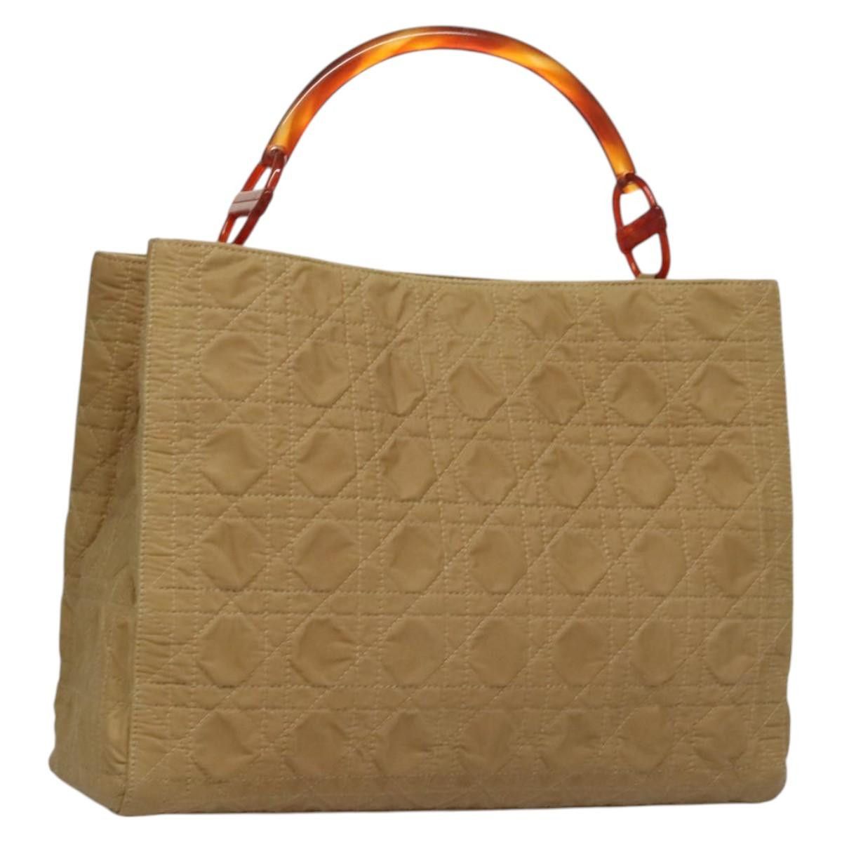 DIOR Lady DIOR Hand Bag Nylon Plastic Beige Silver