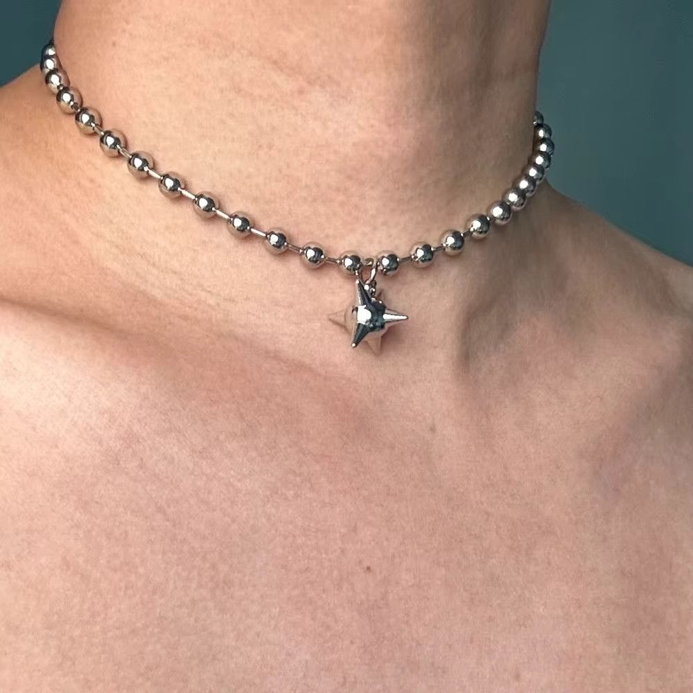 Jewelry Gunge Aesthetic 6mm Beads Ball Chain Flail Choker Necklace Size ONE SIZE - 5 Thumbnail