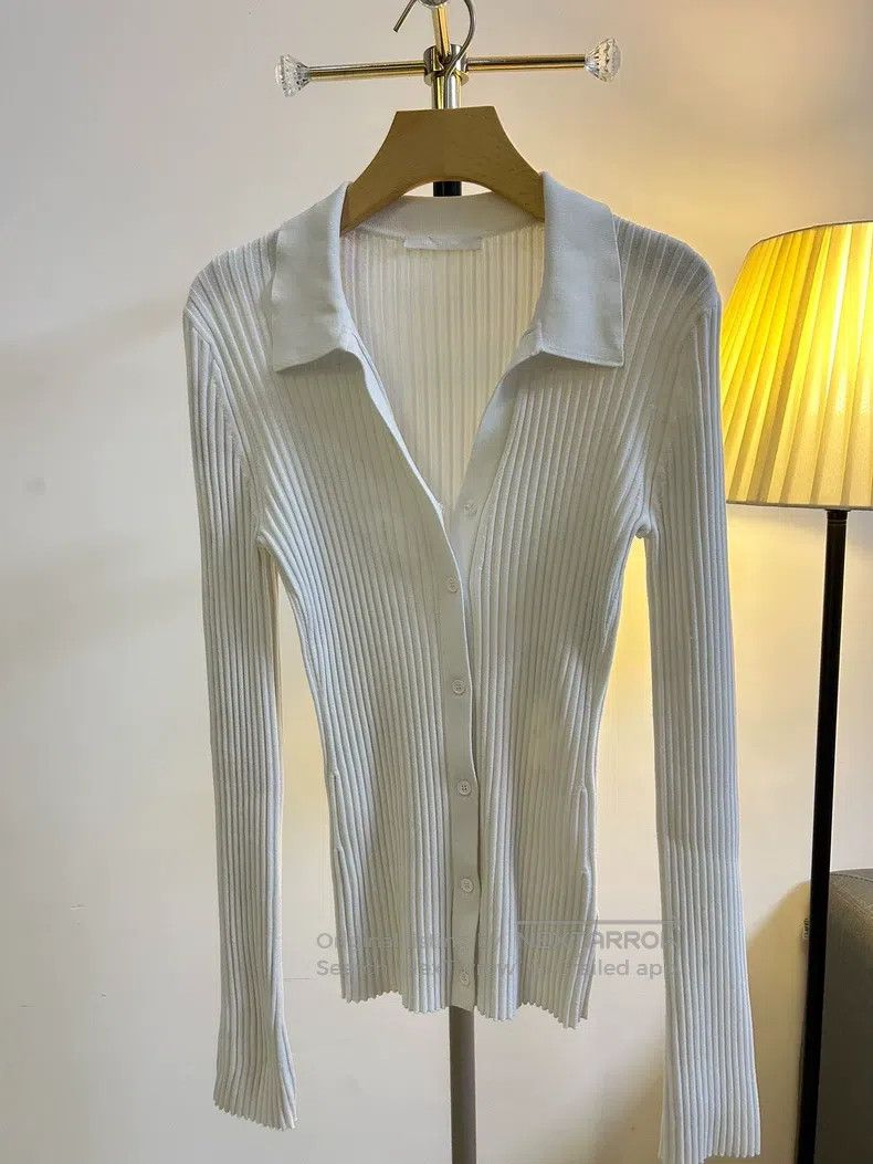 Helmut Lang Helmut Lang Knit Cardigan, Vertical Ribbing, Collar Design Size S / US 4 / IT 40 - 2 Thumbnail