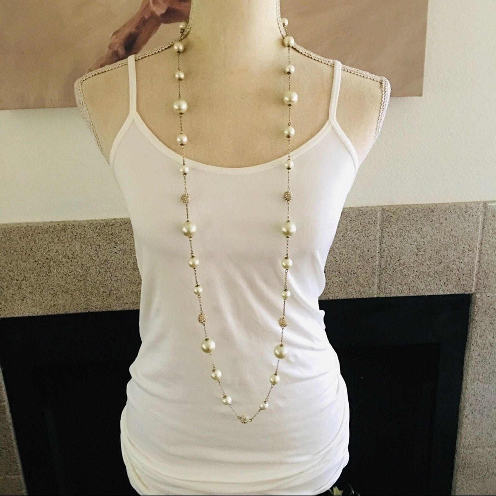 Vintage Vintage 90s rhinestone disco ball pearl long necklace Size ONE SIZE - 1 Thumbnail