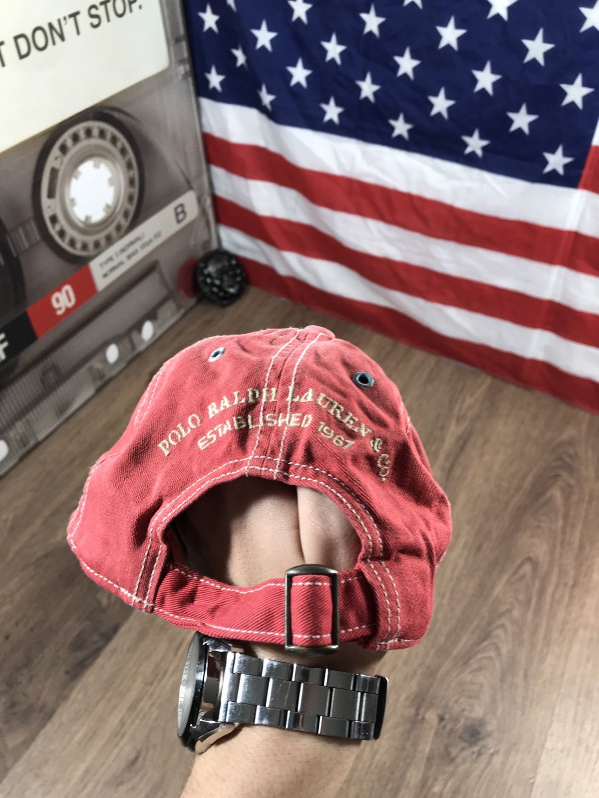 Vintage Vintage Polo Ralph Lauren Cap Big Logo American Flag Size ONE SIZE - 4 Thumbnail